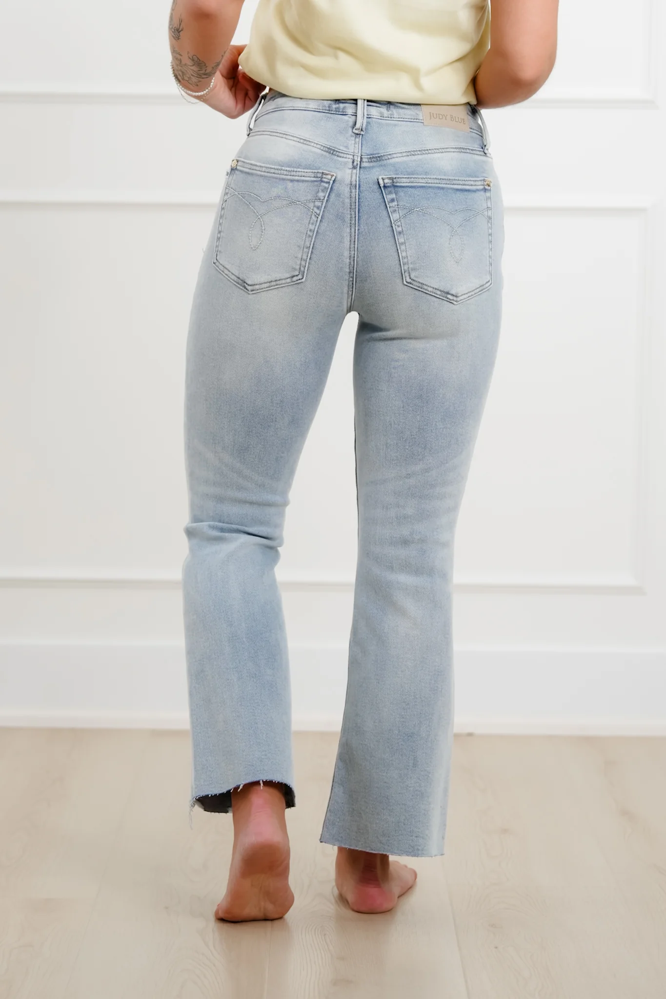 Judy Blue Mid Rise Light Wash Kick flare with Raw Hem - Image 5