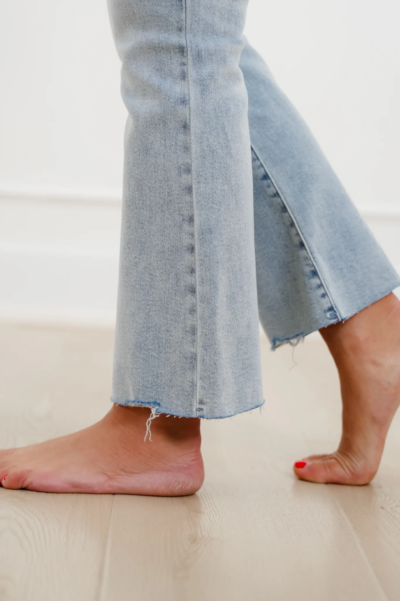 Judy Blue Mid Rise Light Wash Kick flare with Raw Hem - Image 7
