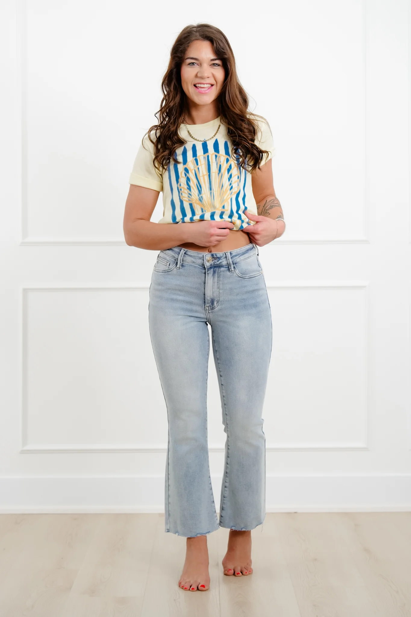 Judy Blue Mid Rise Light Wash Kick flare with Raw Hem - Image 8