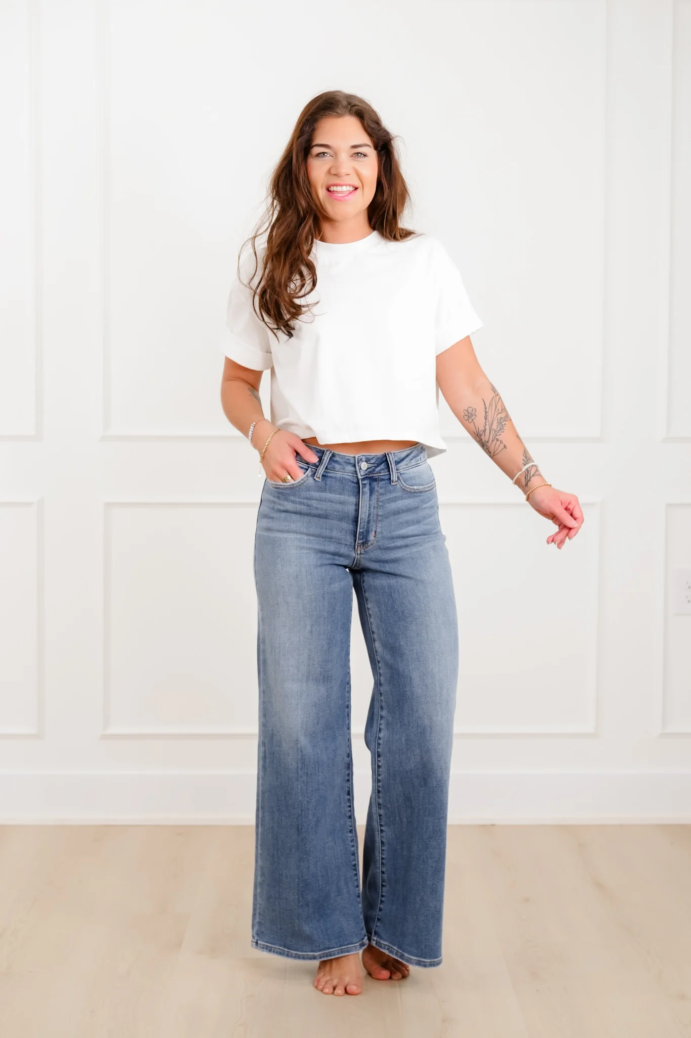 Judy Blue "The Lola" Multiple Inseam Medium Wash Retro Wide Leg Jeans - Image 10