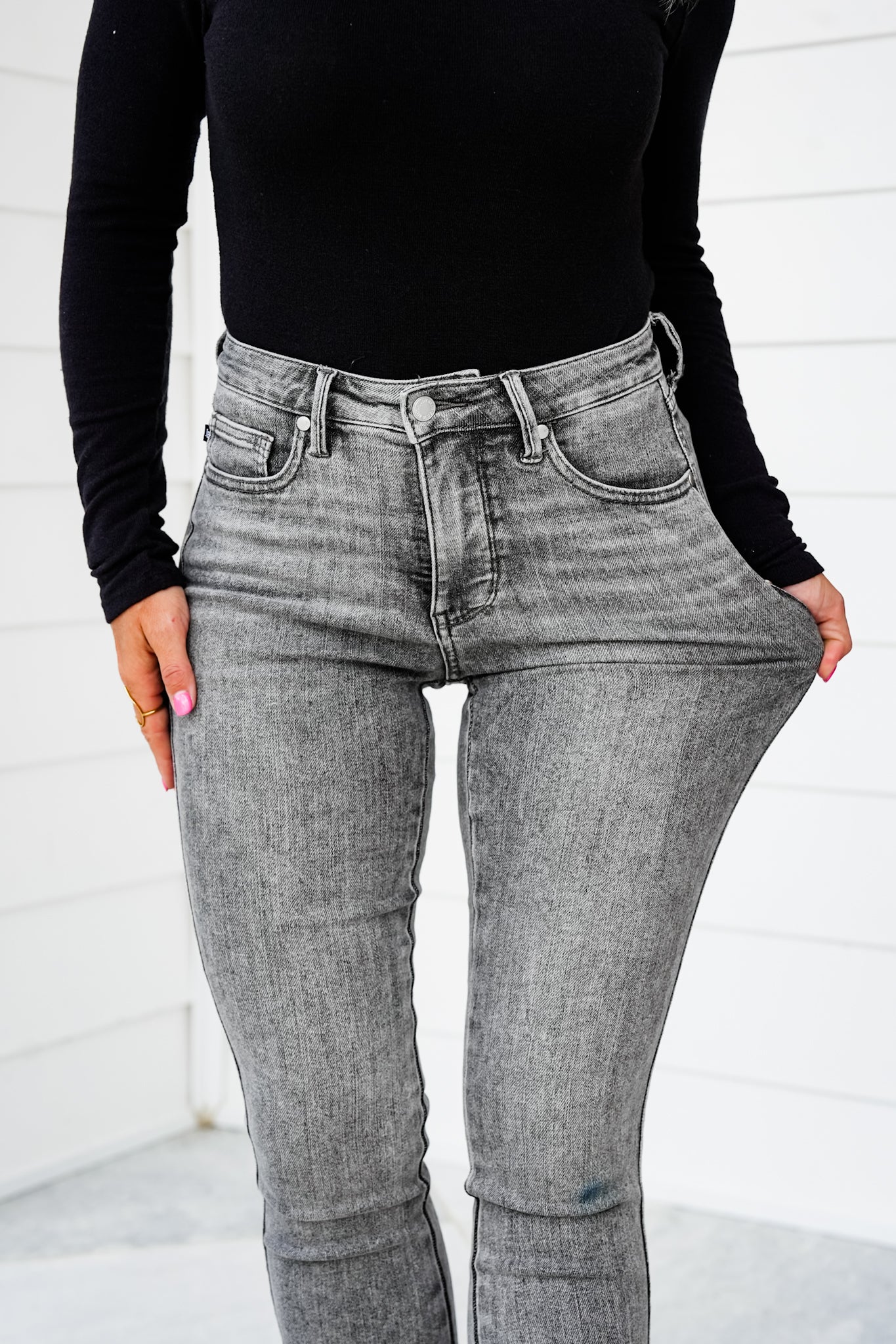 Judy Blue Smoke Show Mid Rise Grey Tummy Control Skinny Jeans with Shield Pockets - Image 12