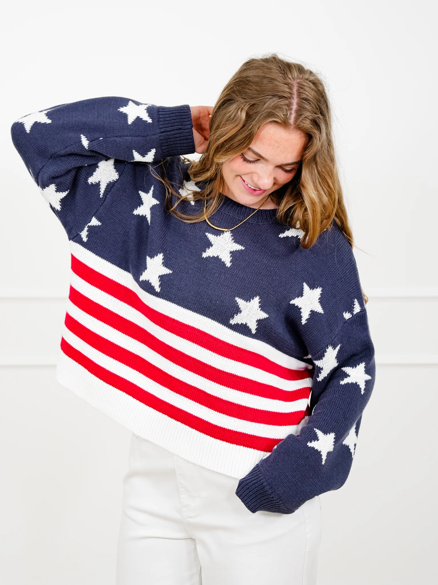 Knit Long Sleeve American Flag Sweater