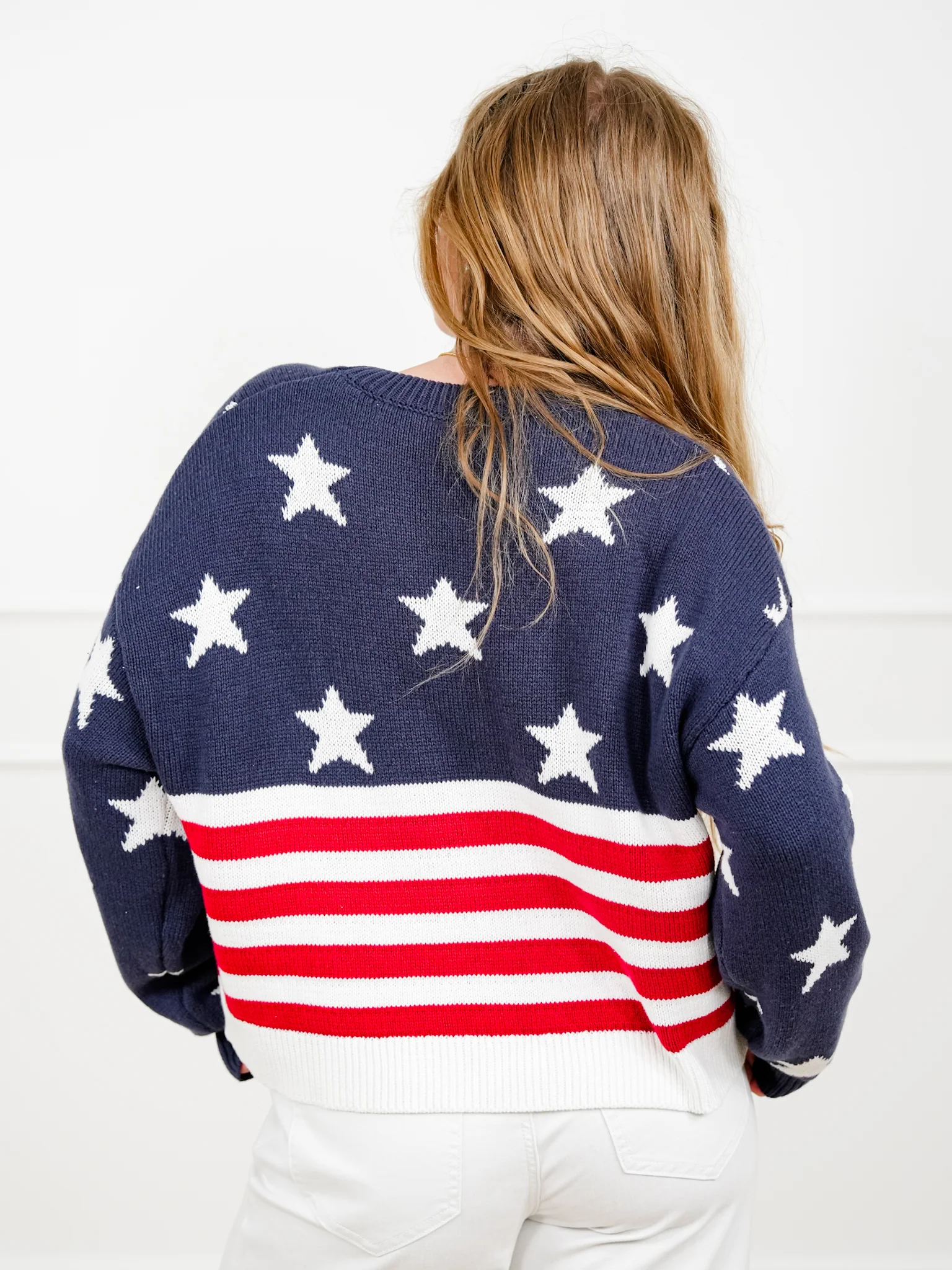 Knit Long Sleeve American Flag Sweater - Image 3
