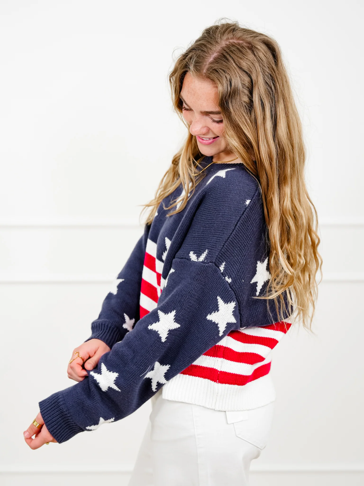 Knit Long Sleeve American Flag Sweater - Image 4