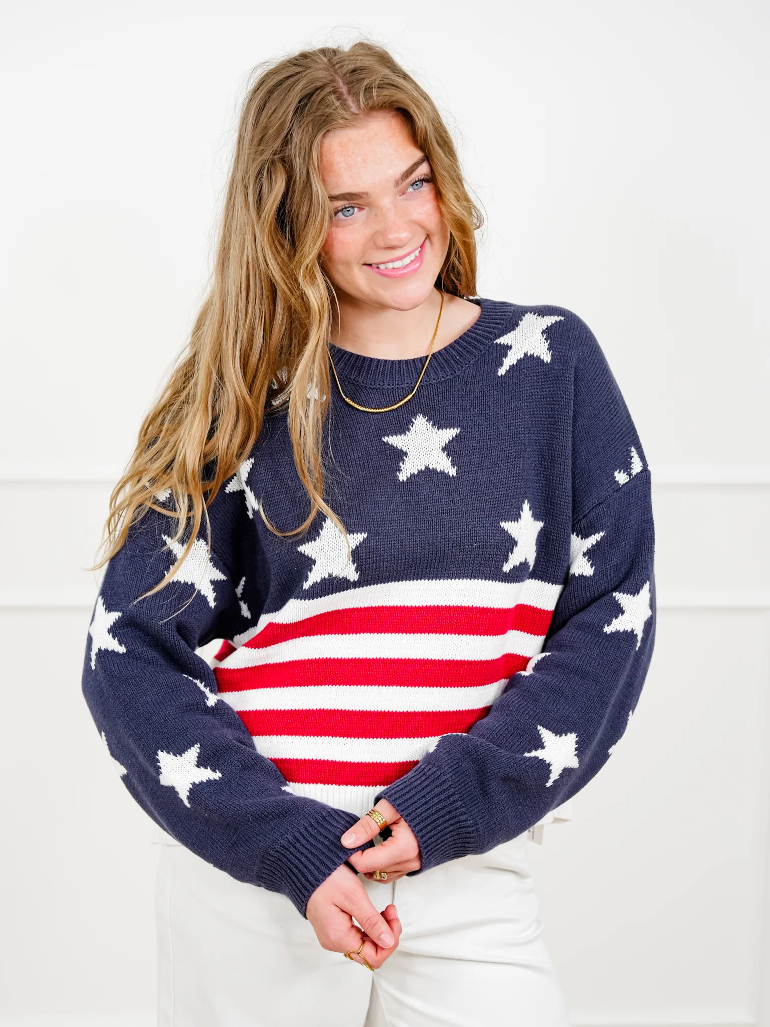 Knit Long Sleeve American Flag Sweater - Image 5