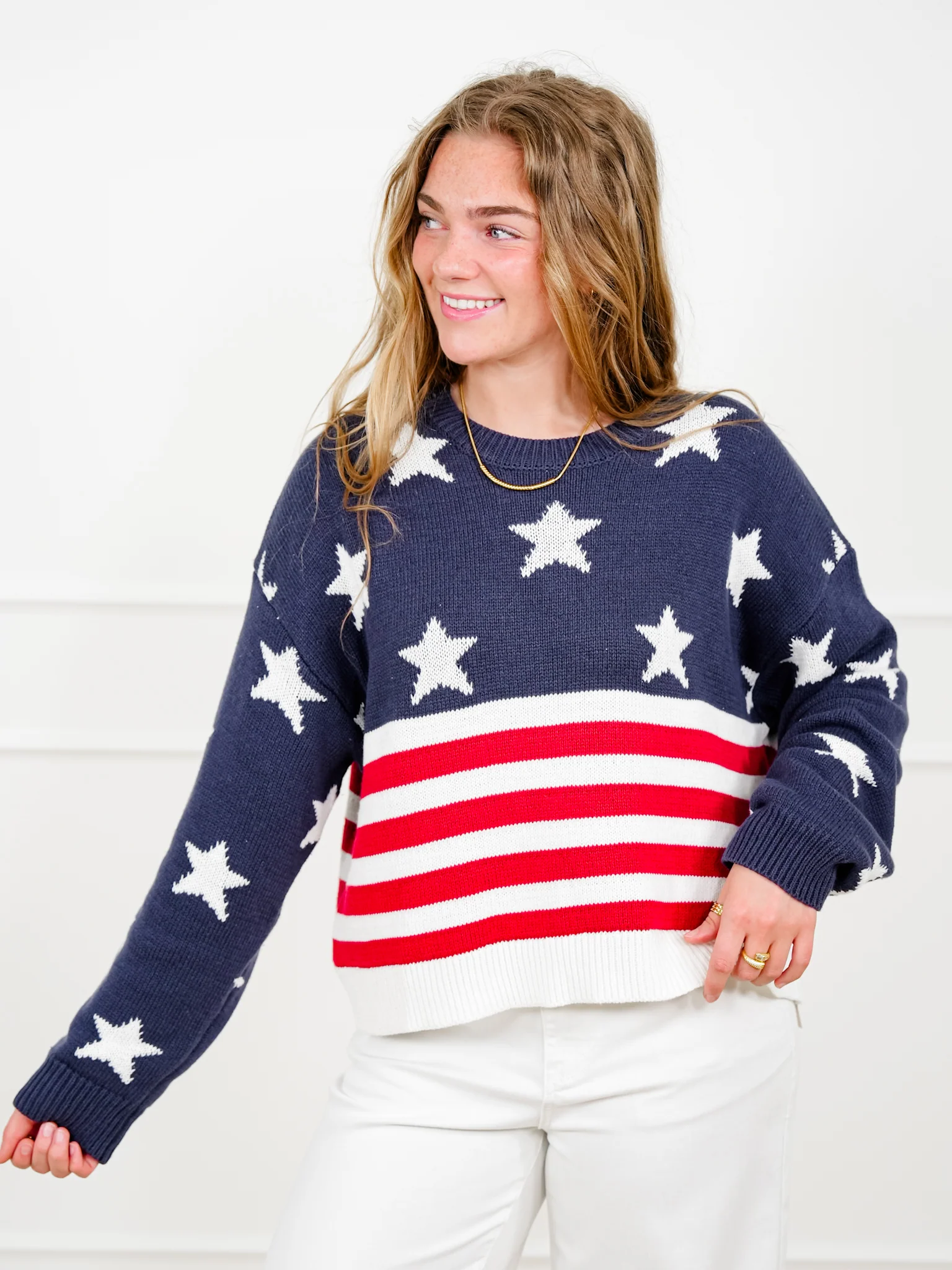 Knit Long Sleeve American Flag Sweater - Image 6
