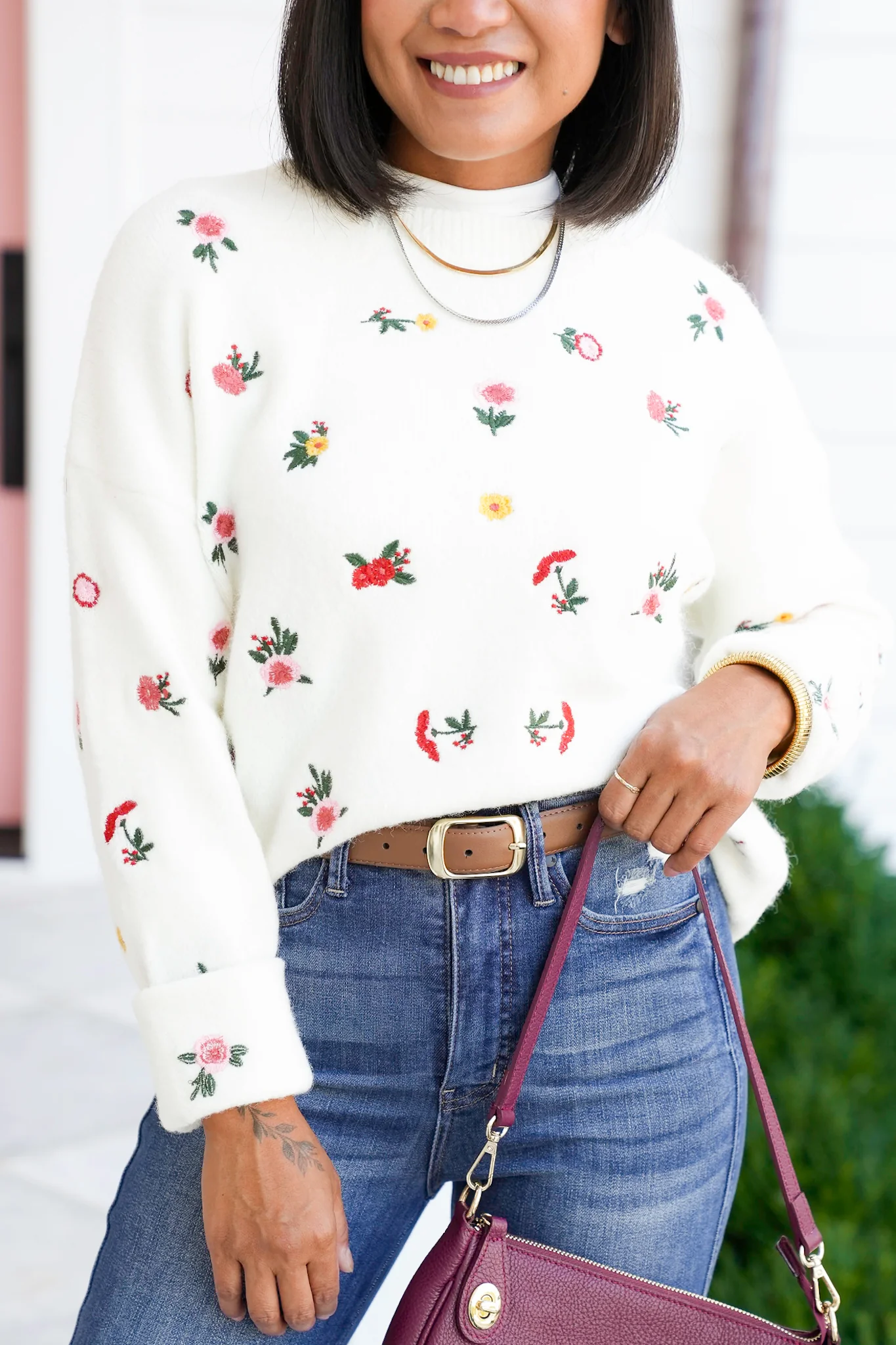 Restock! Floral Embroidery Long Sleeve Knit Sweater - Image 3