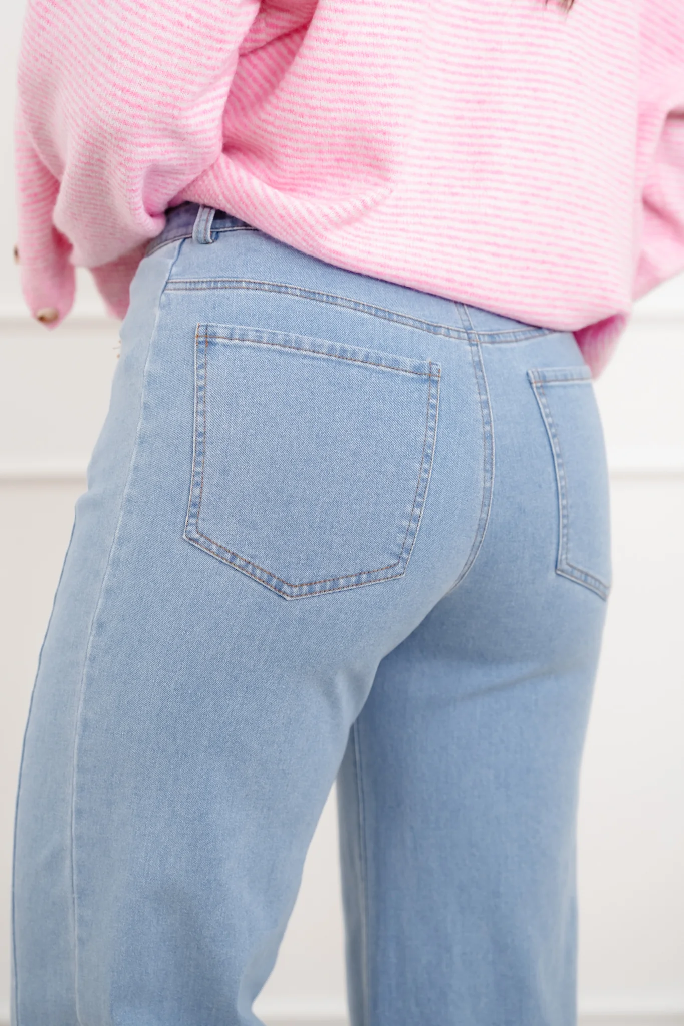 Light Wash Denim Jeans with Pearl Detail - Image 6