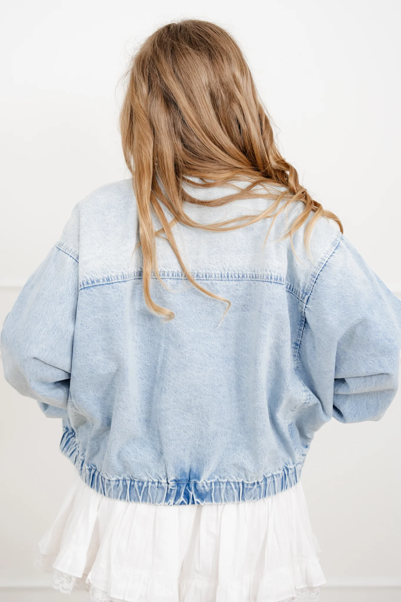 Light Wash Long Sleeve Zip-Up Bomber Jacket - Image 4
