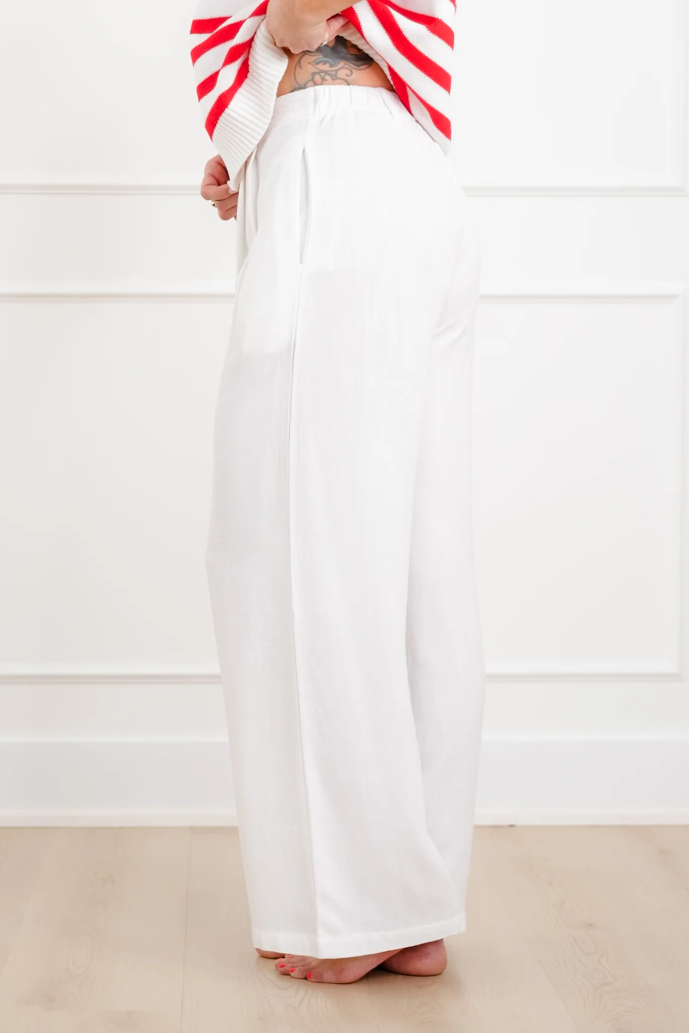 Linen Blend High Waist Button Fly Palazzo Pants - Image 4