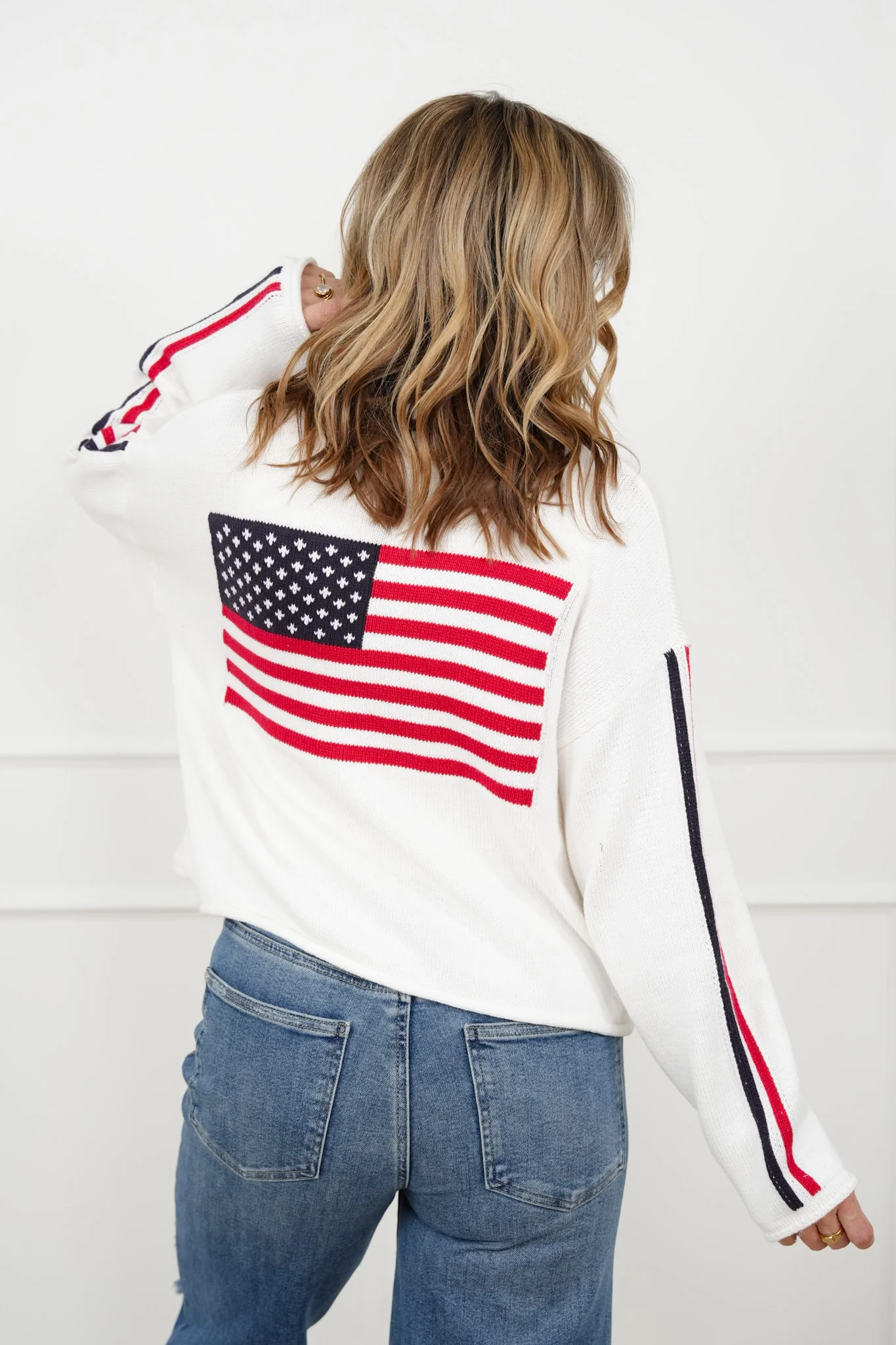 Long Sleeve American Flag Zip-Up Sweater Jacket - Image 3