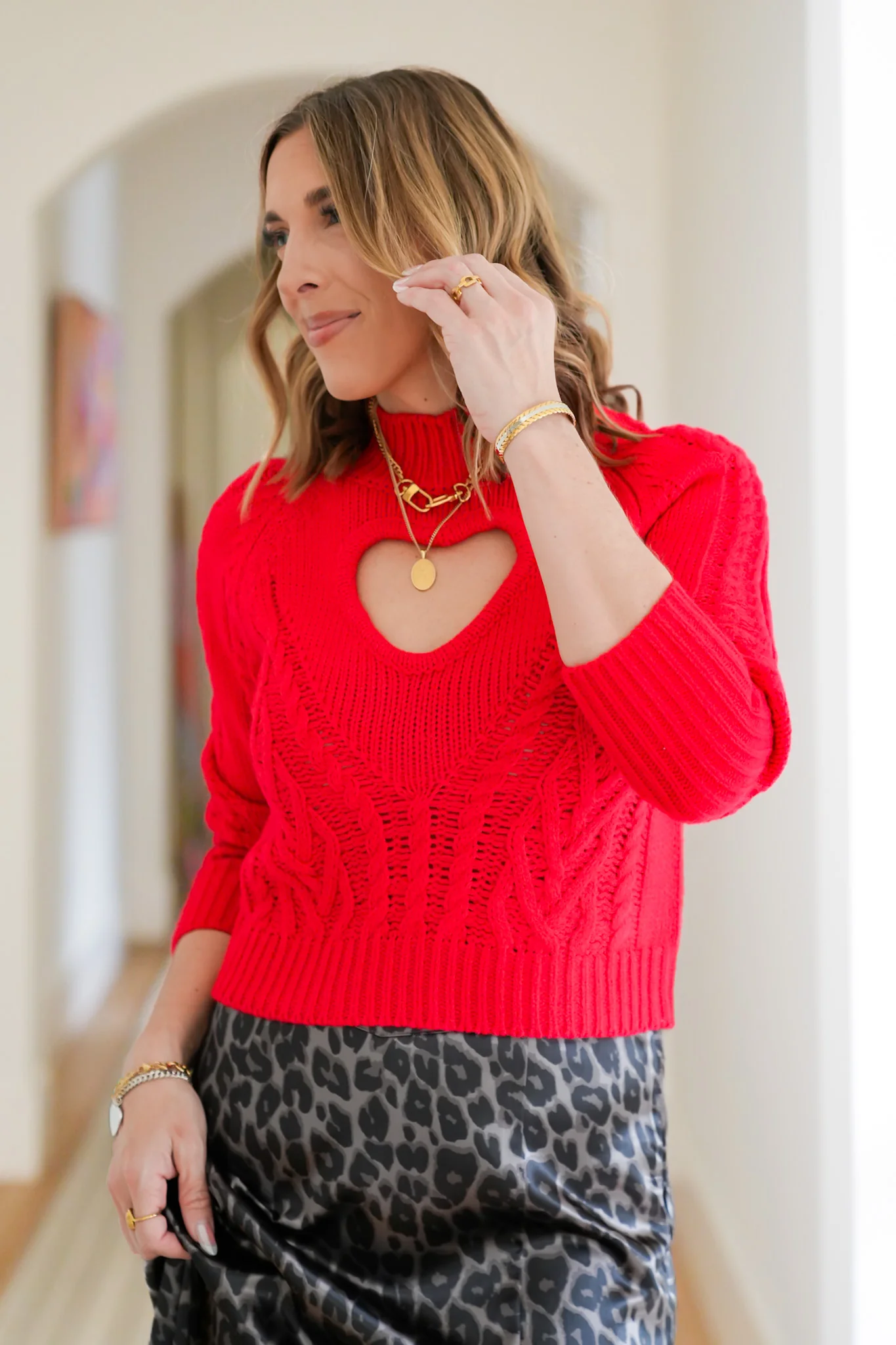 Long Sleeve Pullover Crop Sweater with Heart Cut Out Detail - Image 7