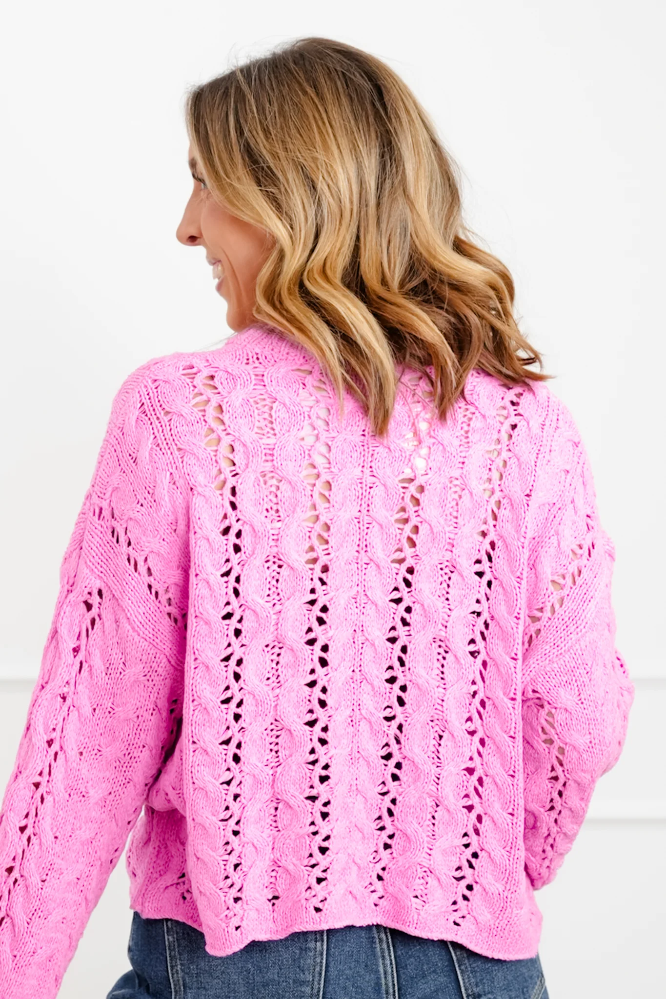 Loose Knit Long Cuffed Sleeve Button-Up Sweater - Image 8
