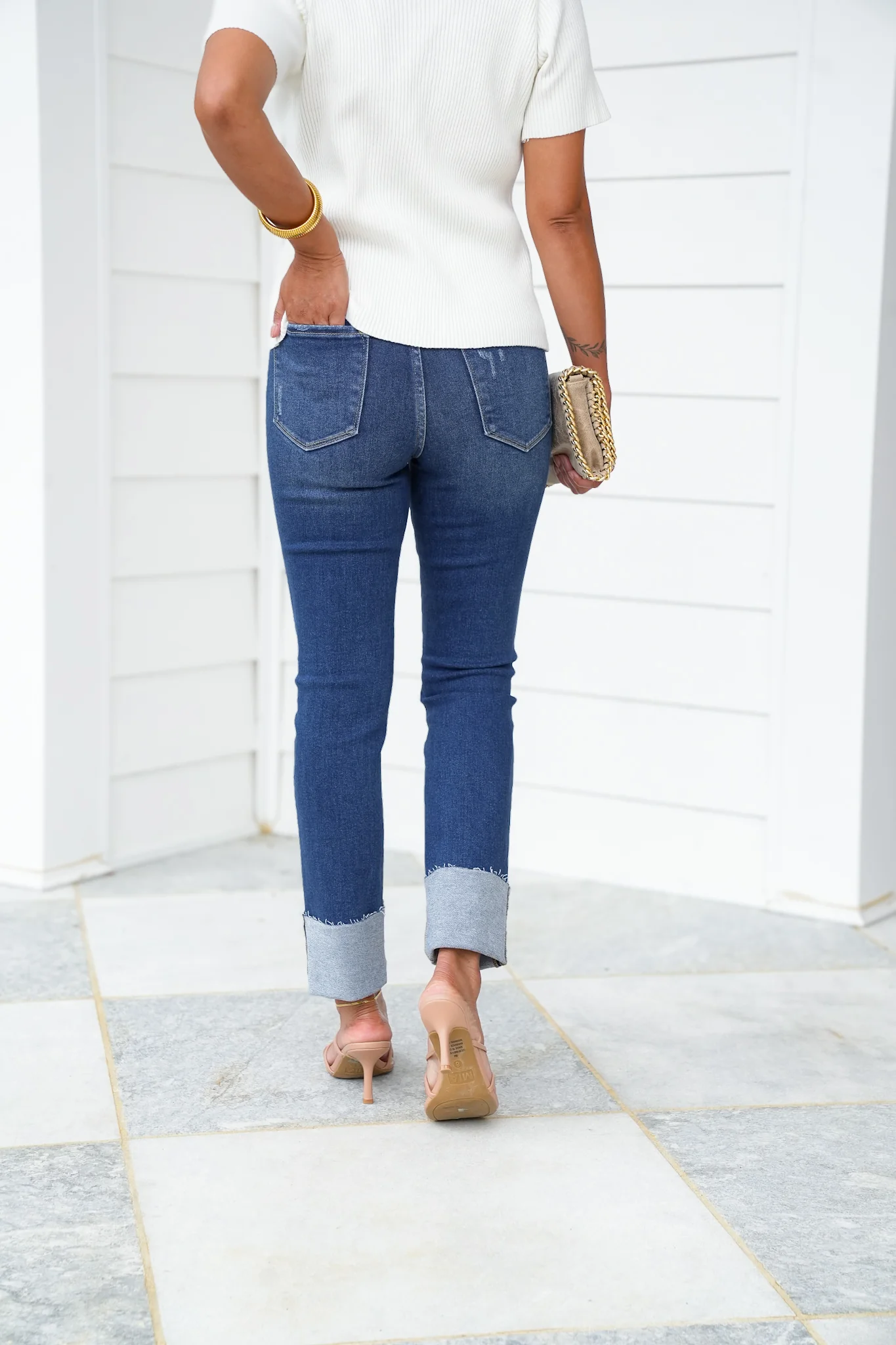 Lovervet High Rise Dark Wash Cuffed Slim Straight Leg Jeans - Image 3