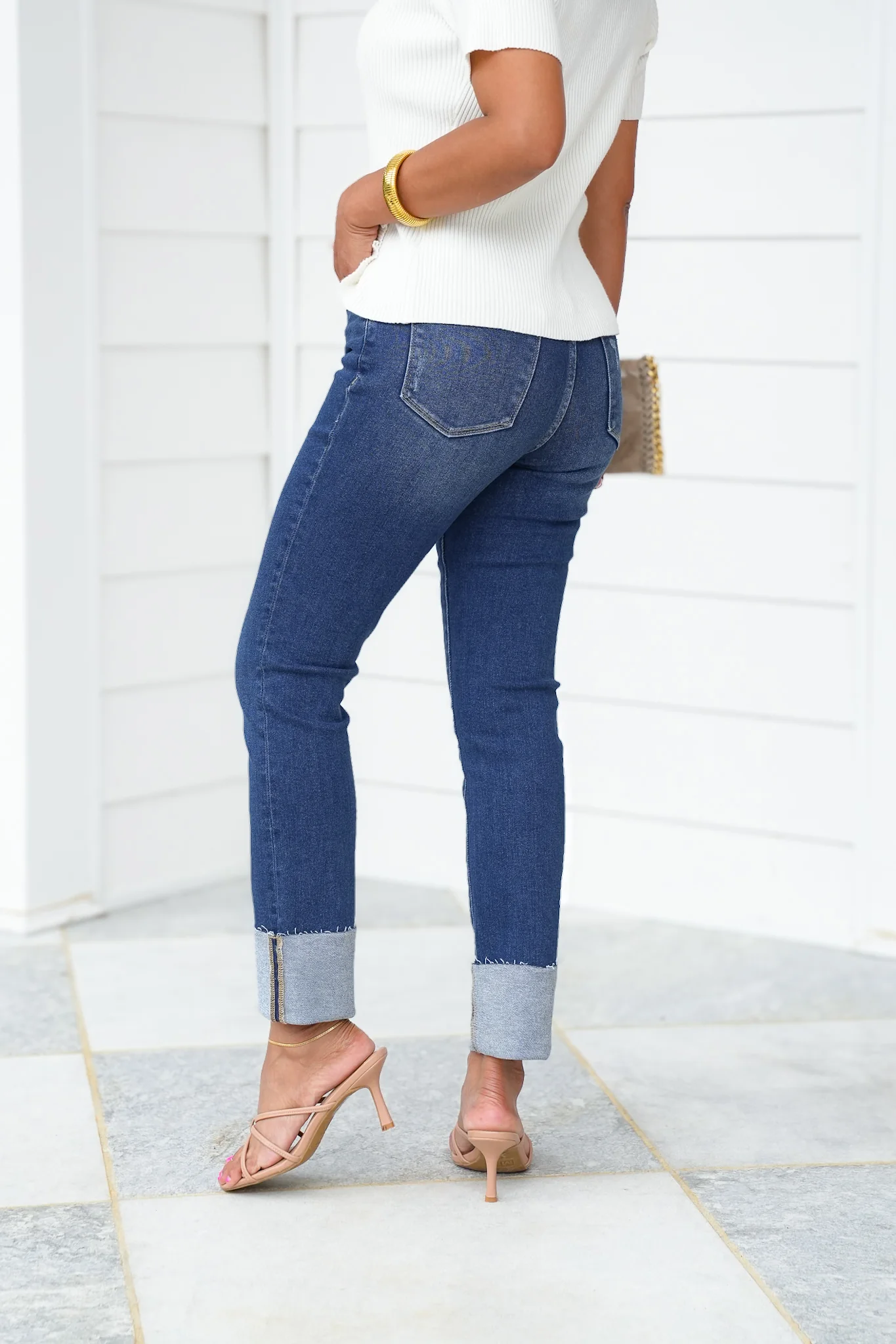 Lovervet High Rise Dark Wash Cuffed Slim Straight Leg Jeans - Image 6