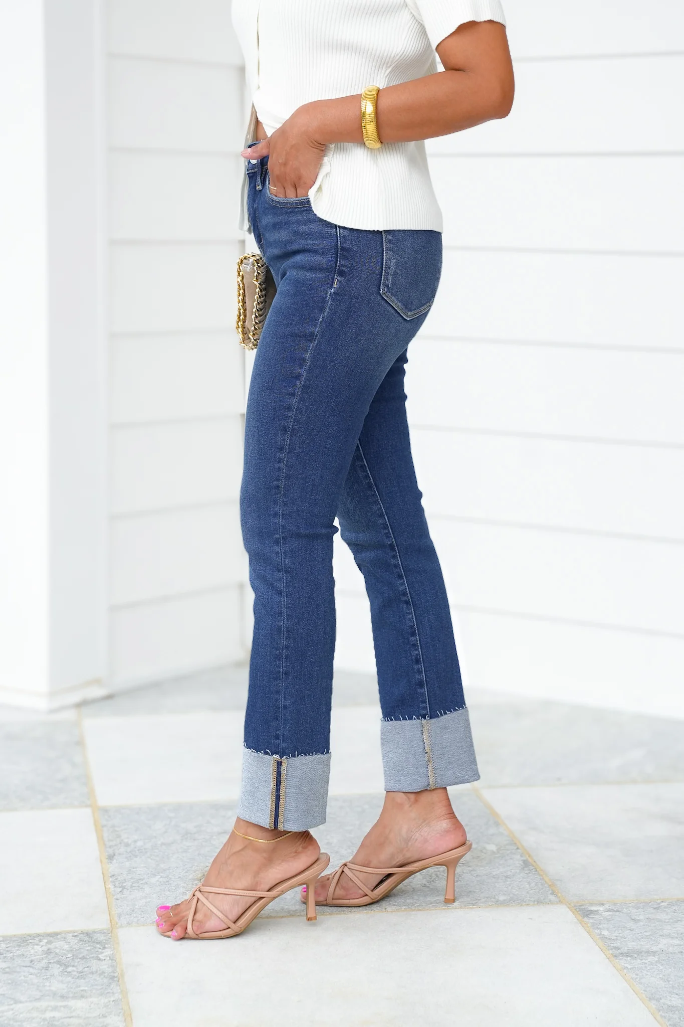 Lovervet High Rise Dark Wash Cuffed Slim Straight Leg Jeans - Image 7