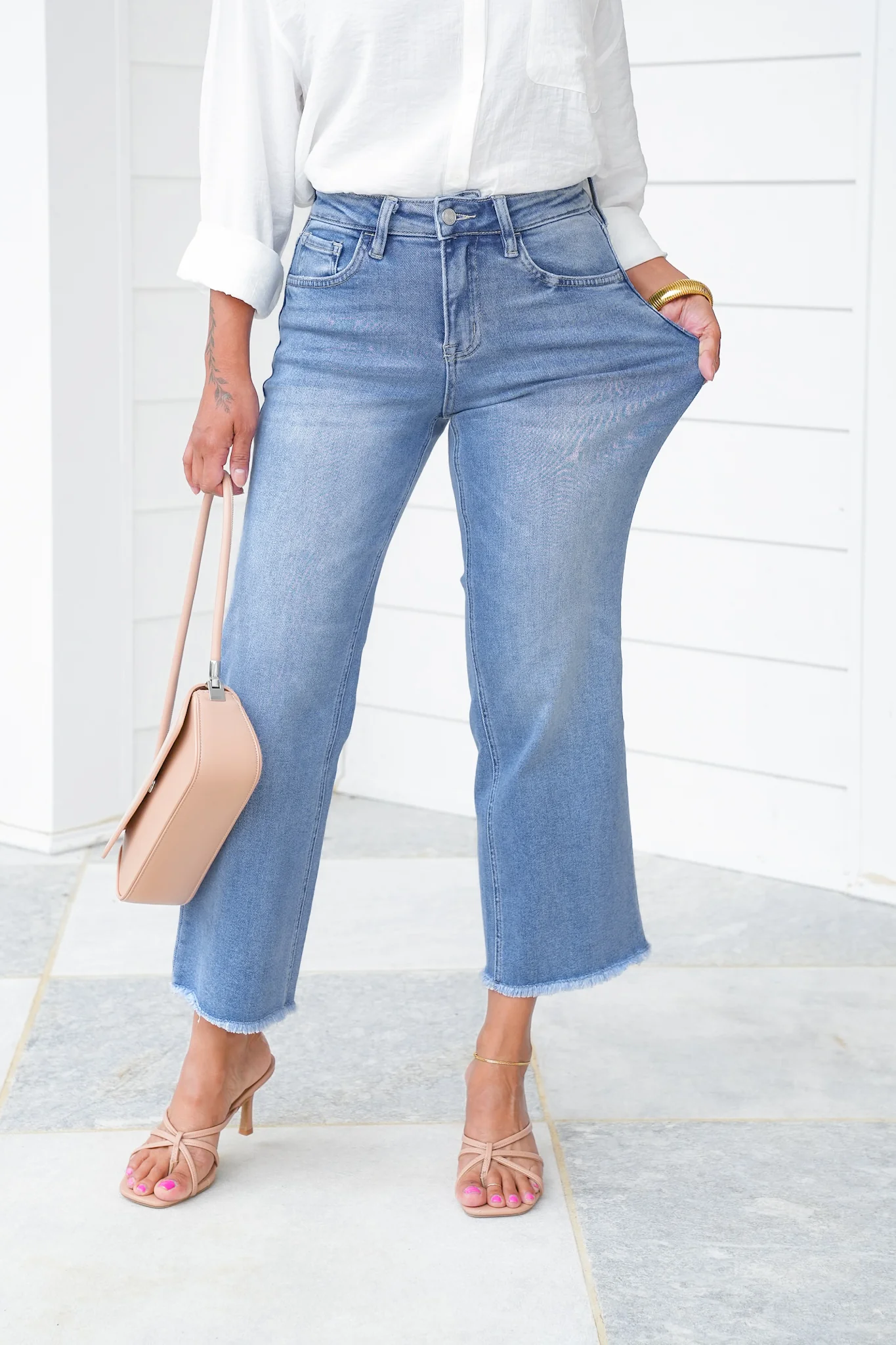 Lovervet High Rise Medium Wash Cropped Slim Wide Leg Jeans - Image 10