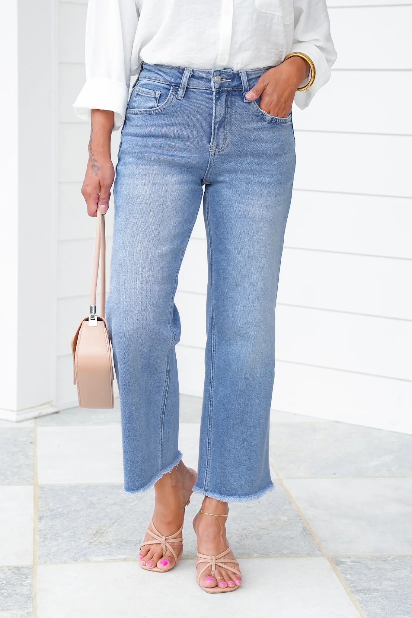 Lovervet High Rise Medium Wash Cropped Slim Wide Leg Jeans - Image 13