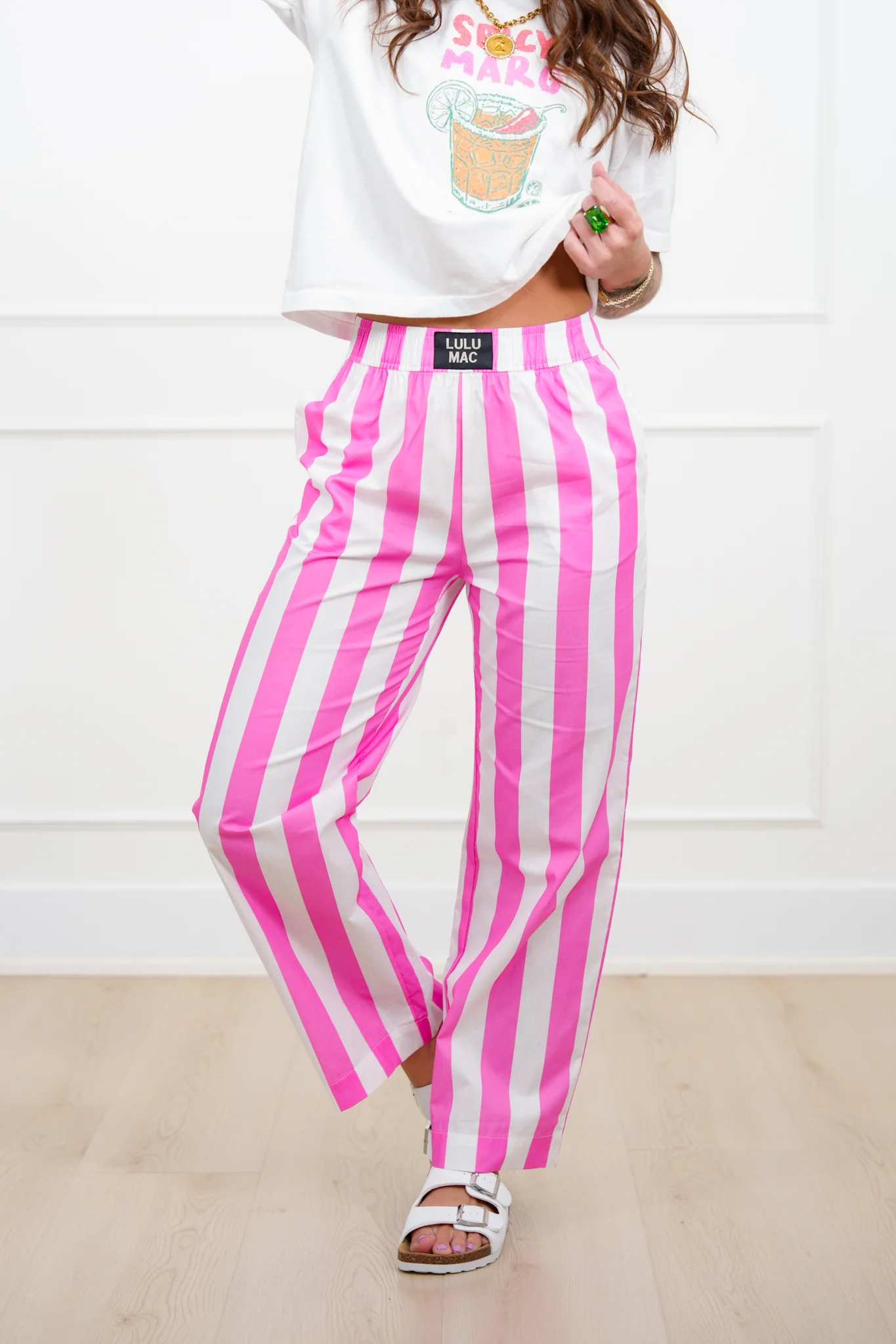 Lulu Mac Stripe Elastic Waist Pants with Side Pockets - Image 2