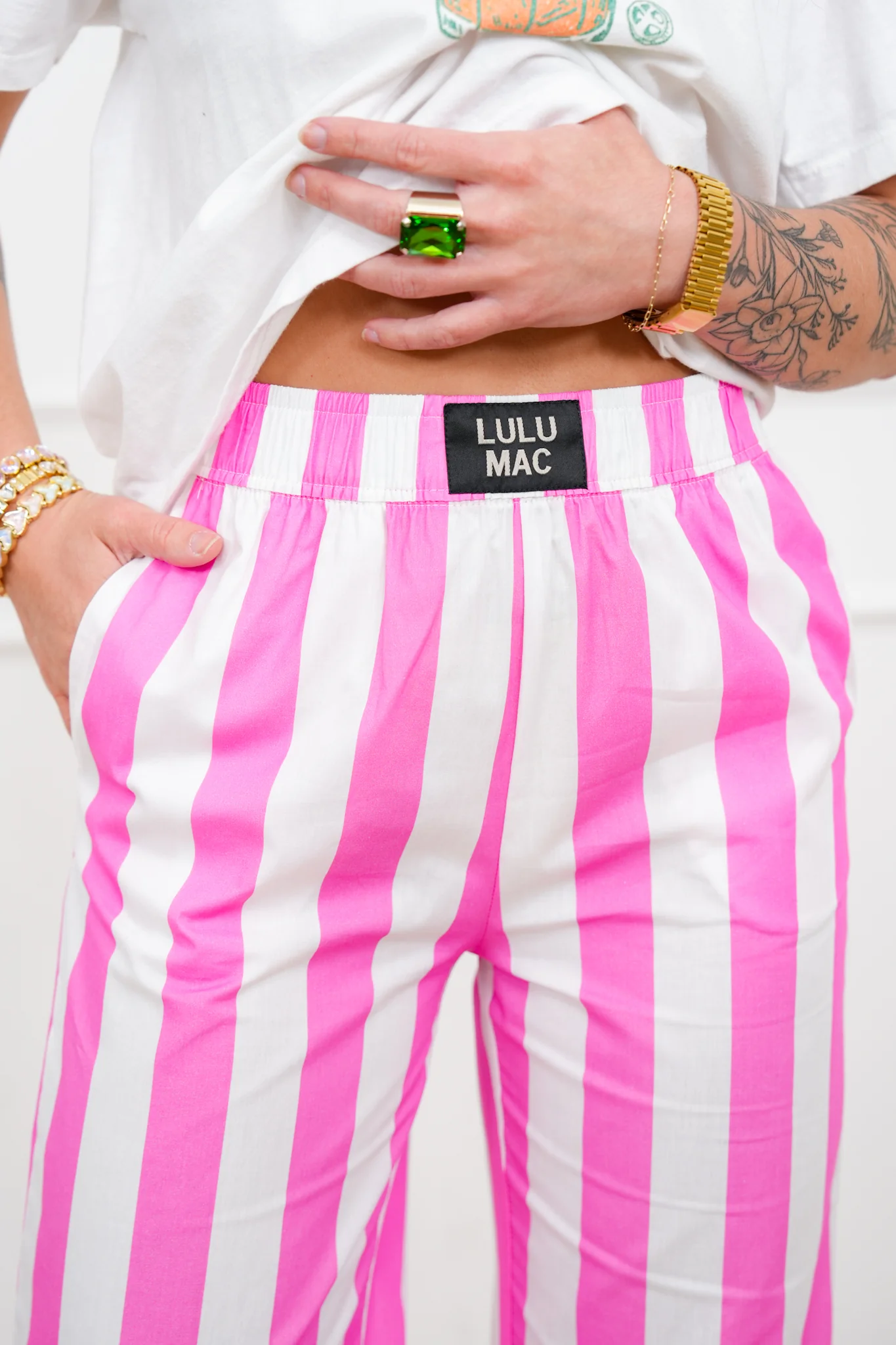 Lulu Mac Stripe Elastic Waist Pants with Side Pockets - Image 8