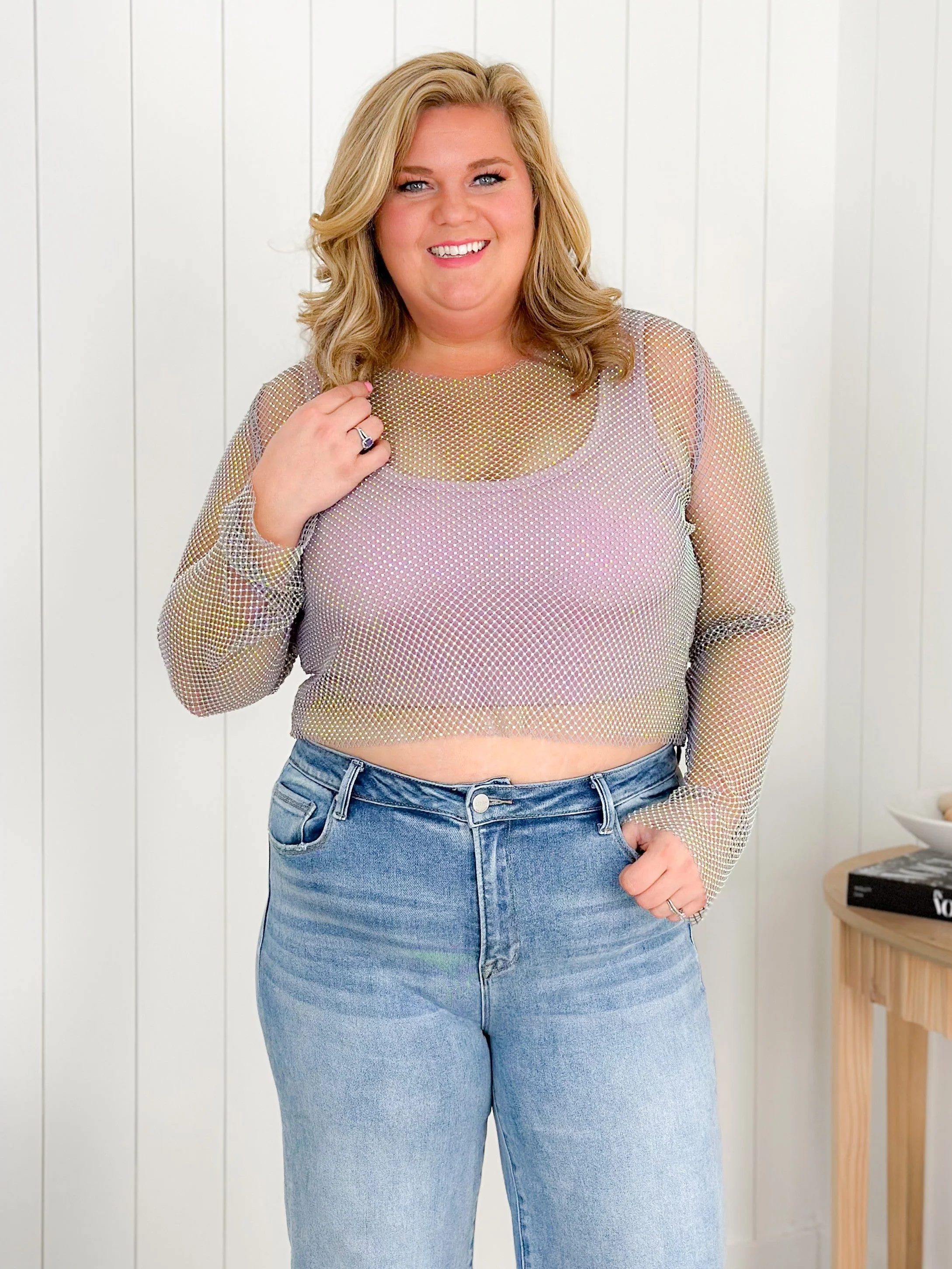 Metallic Rhinestone Mesh Long Sleeve Top (Multiple Colors) - Image 14