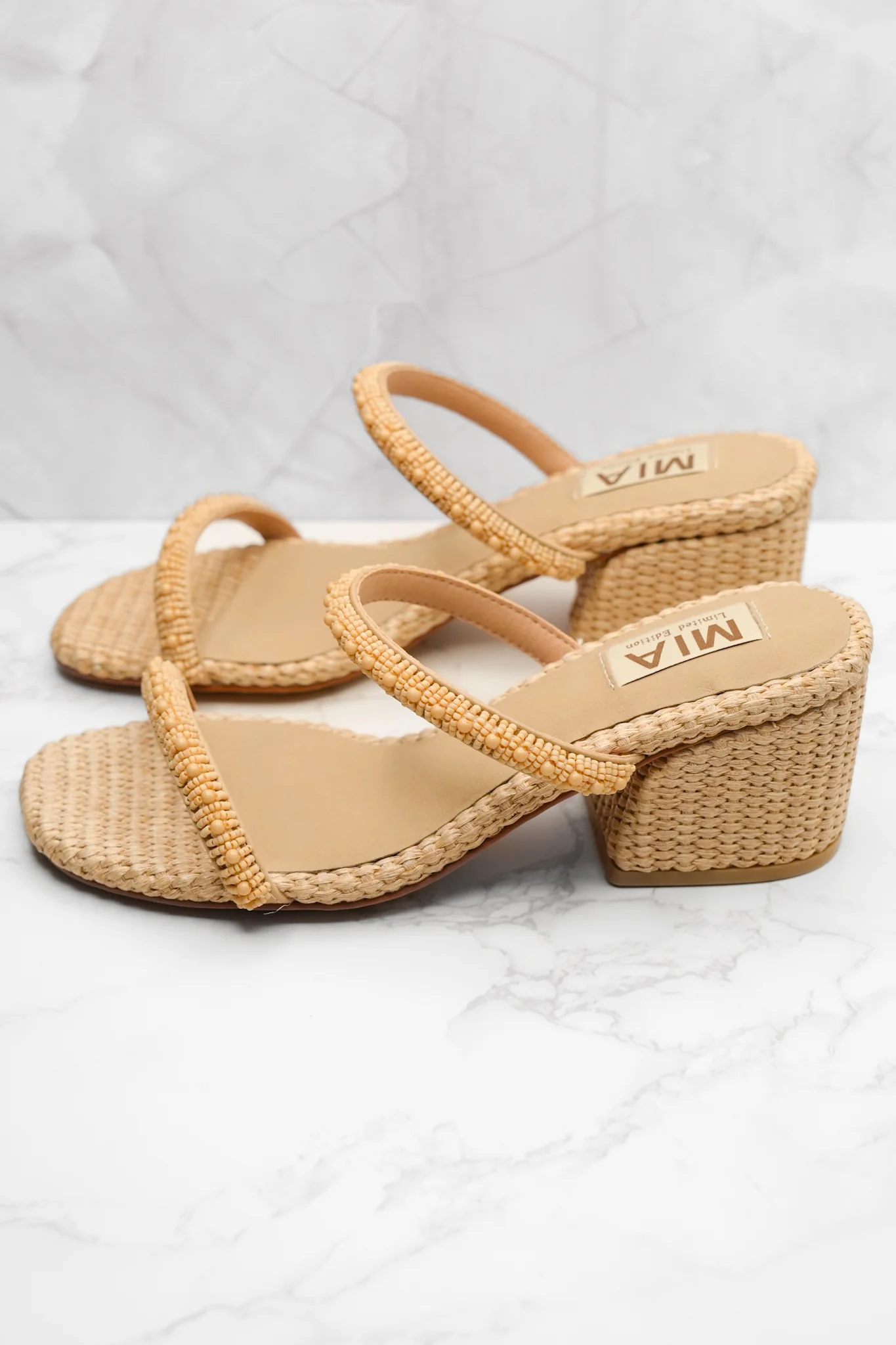 MIA Beaded Strap Raffia Woven Block Heel Sandal - Image 2