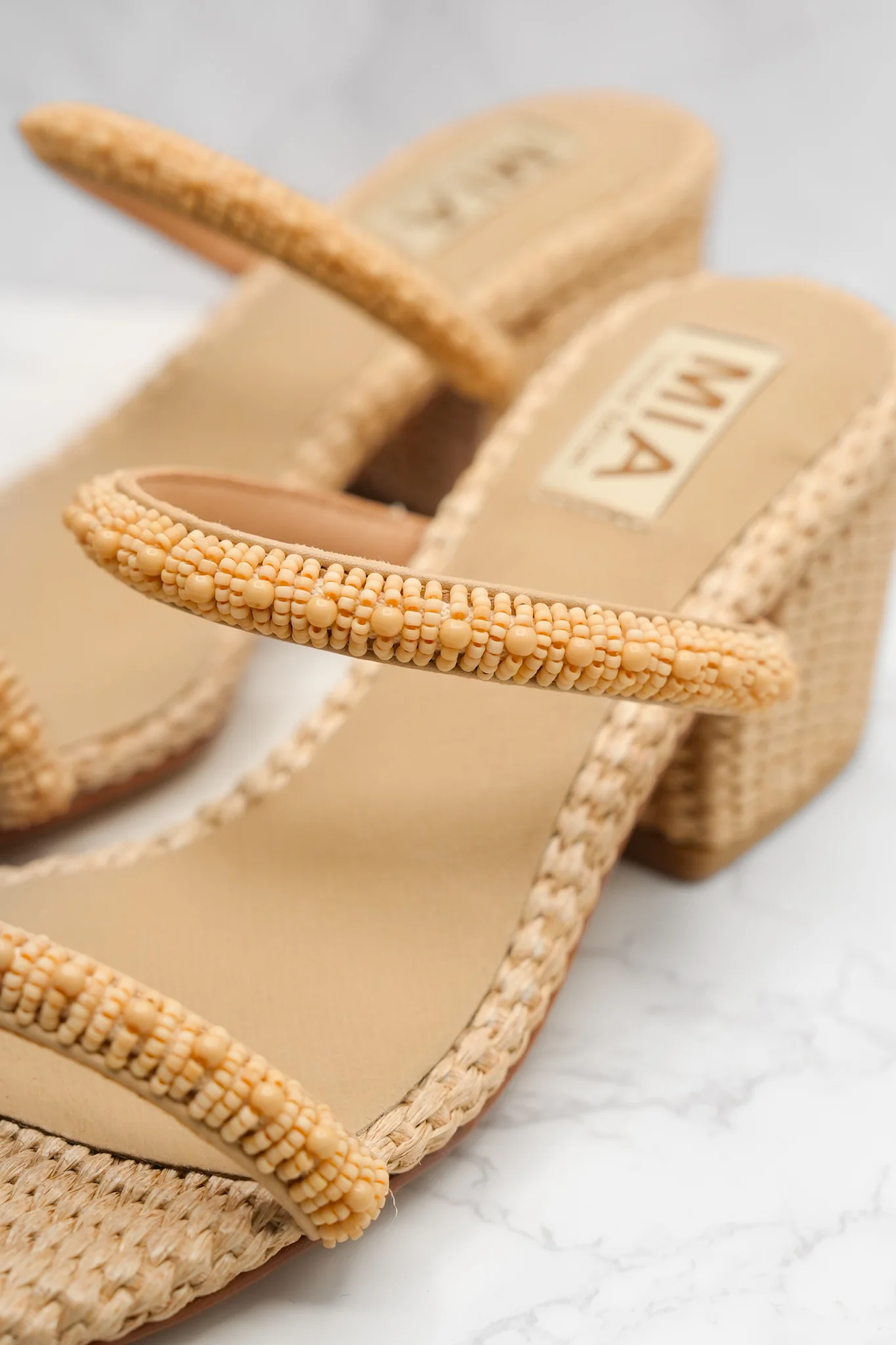 MIA Beaded Strap Raffia Woven Block Heel Sandal - Image 3