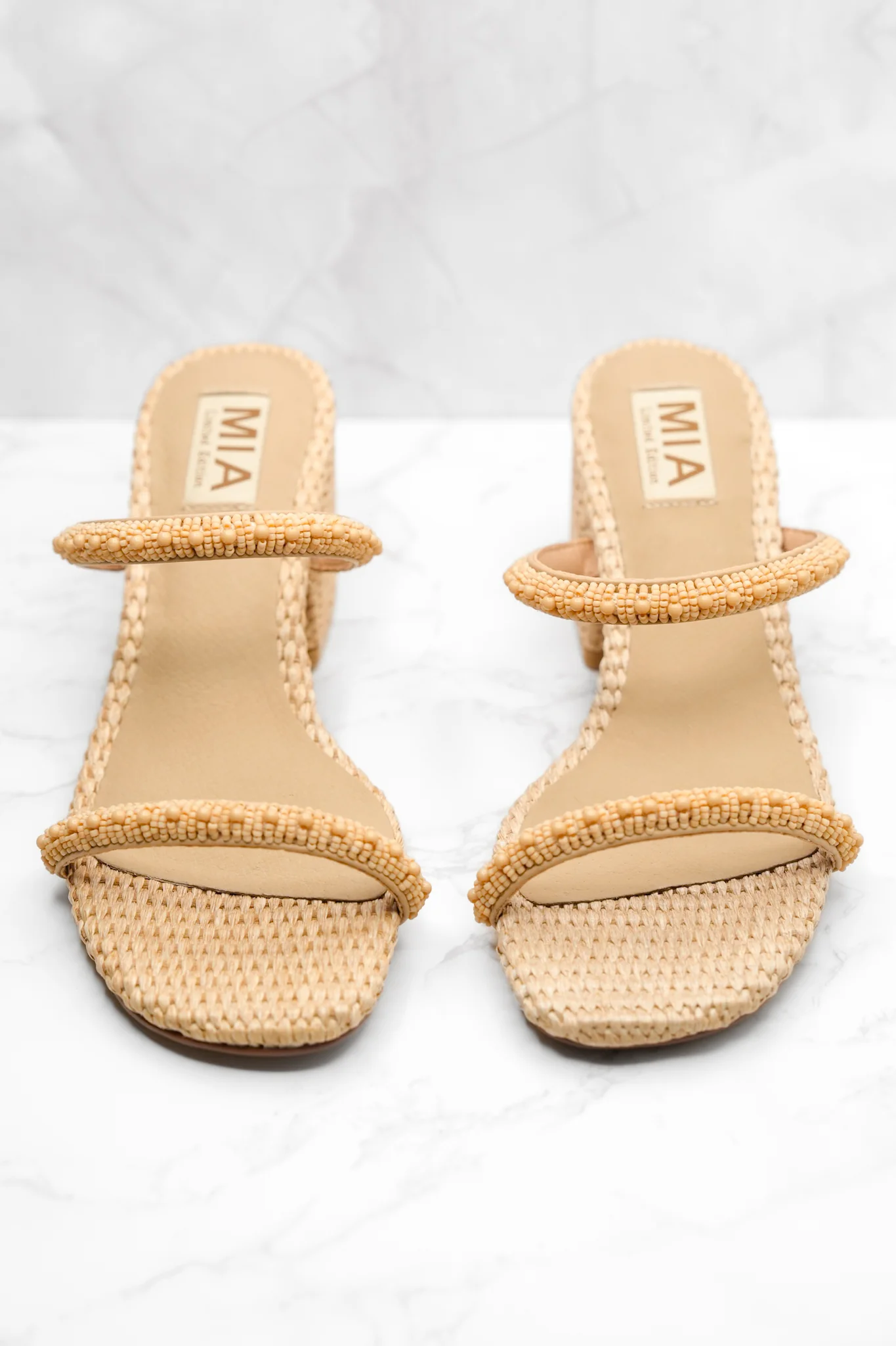 MIA Beaded Strap Raffia Woven Block Heel Sandal - Image 4