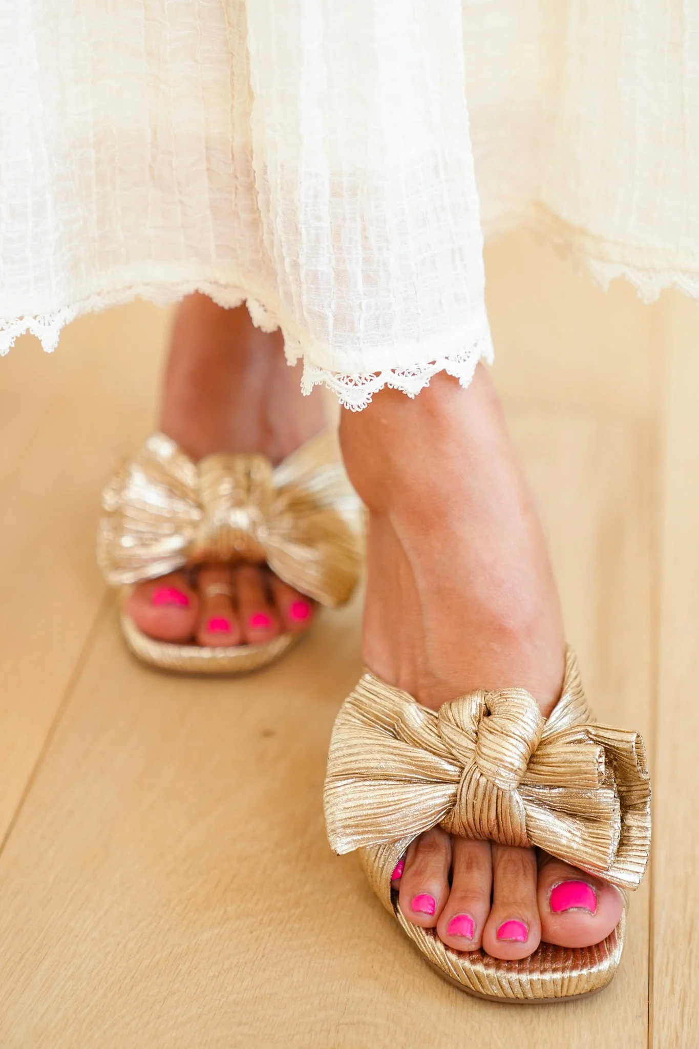 MIA Pleated Open Toe Mule with Knotted Bow - Image 4