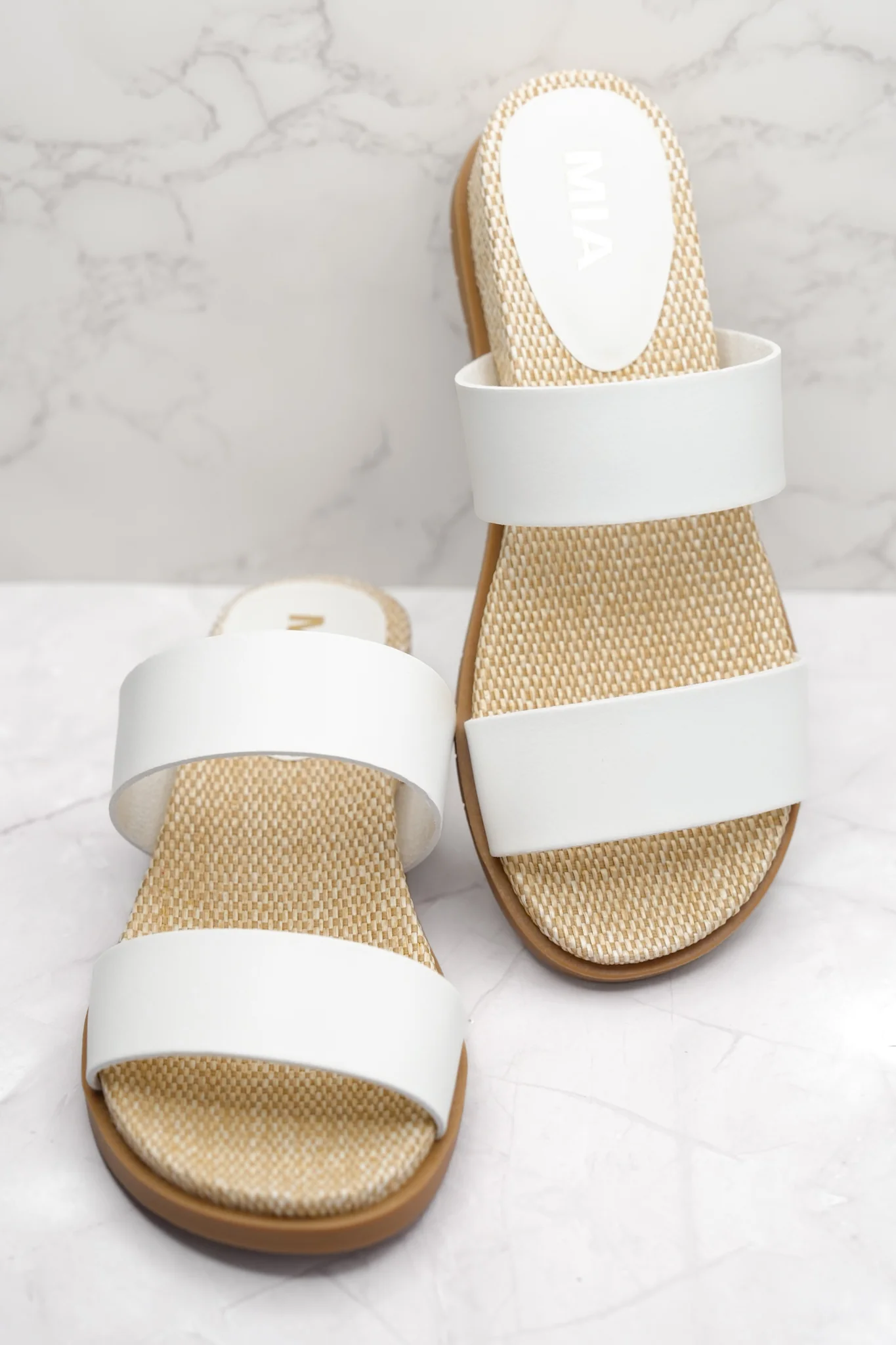 MIA Double Strap Slide Sandal with Woven Footbed