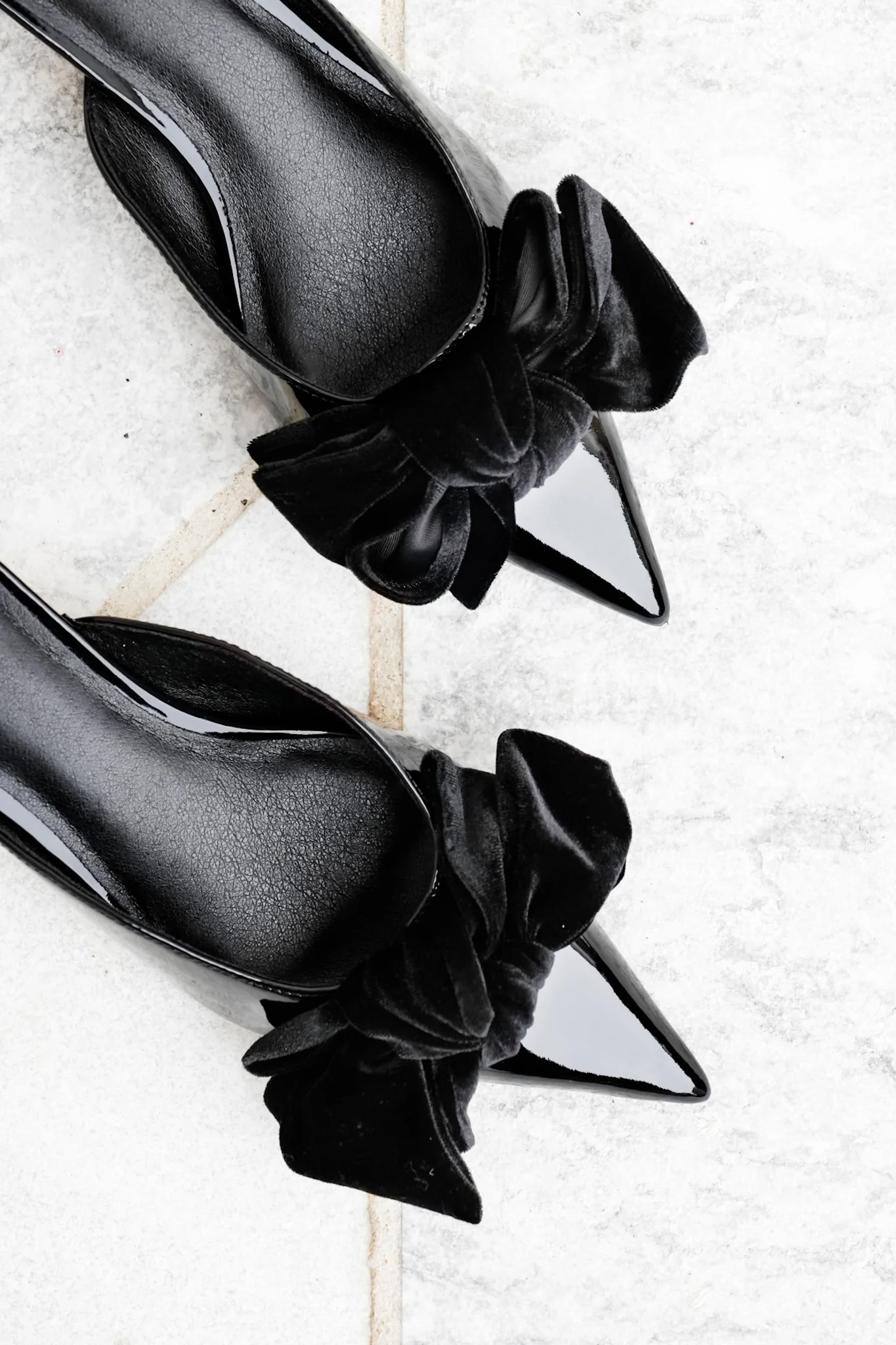 MIA Patent Vegan Leather Pointed Toe Mule with Velvet Bow - Image 2