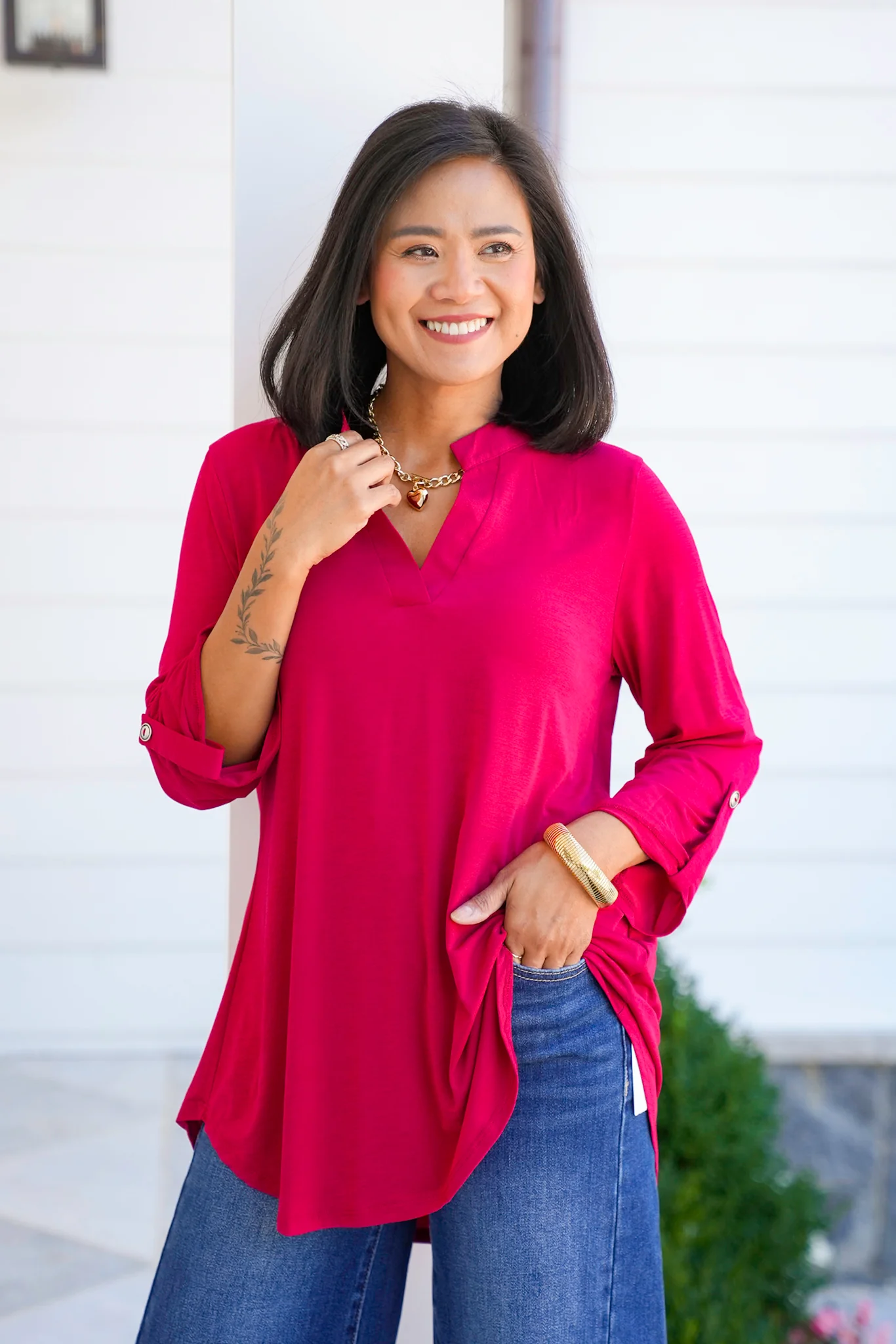 Door Buster! Plus/Reg 3/4 Sleeve Split Neck Tunic Top - Image 5