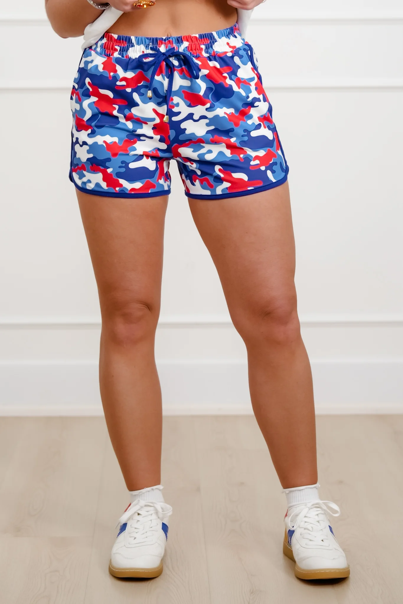 Plus/Reg American Camo Print Elastic Waist Shorts
