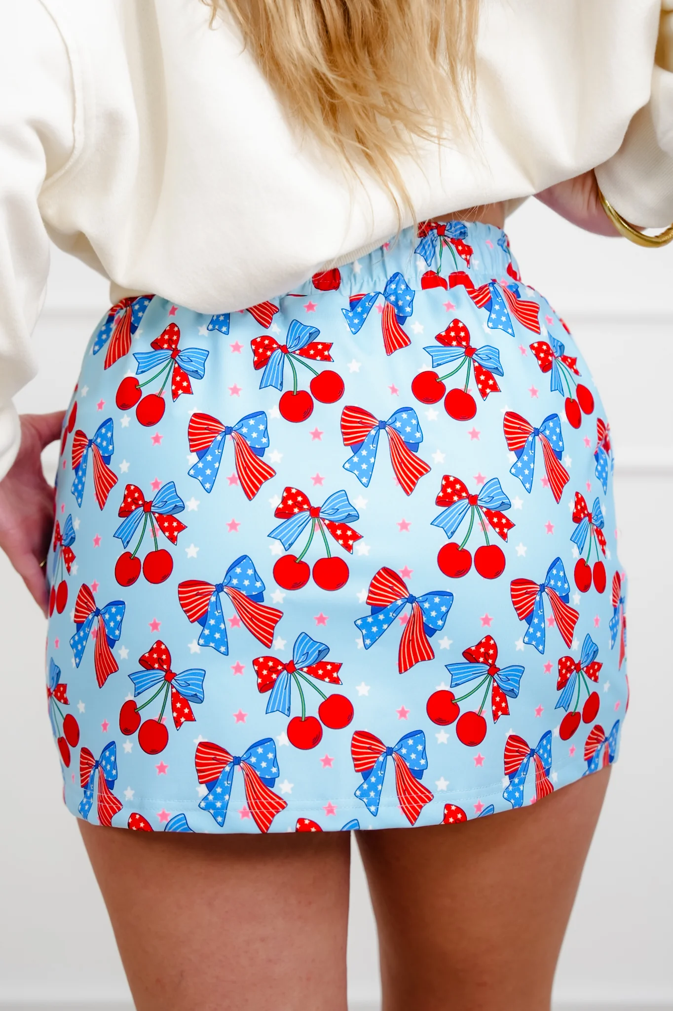 Plus/Reg Americana Bows & Cherries Elastic Waist Skort - Image 6