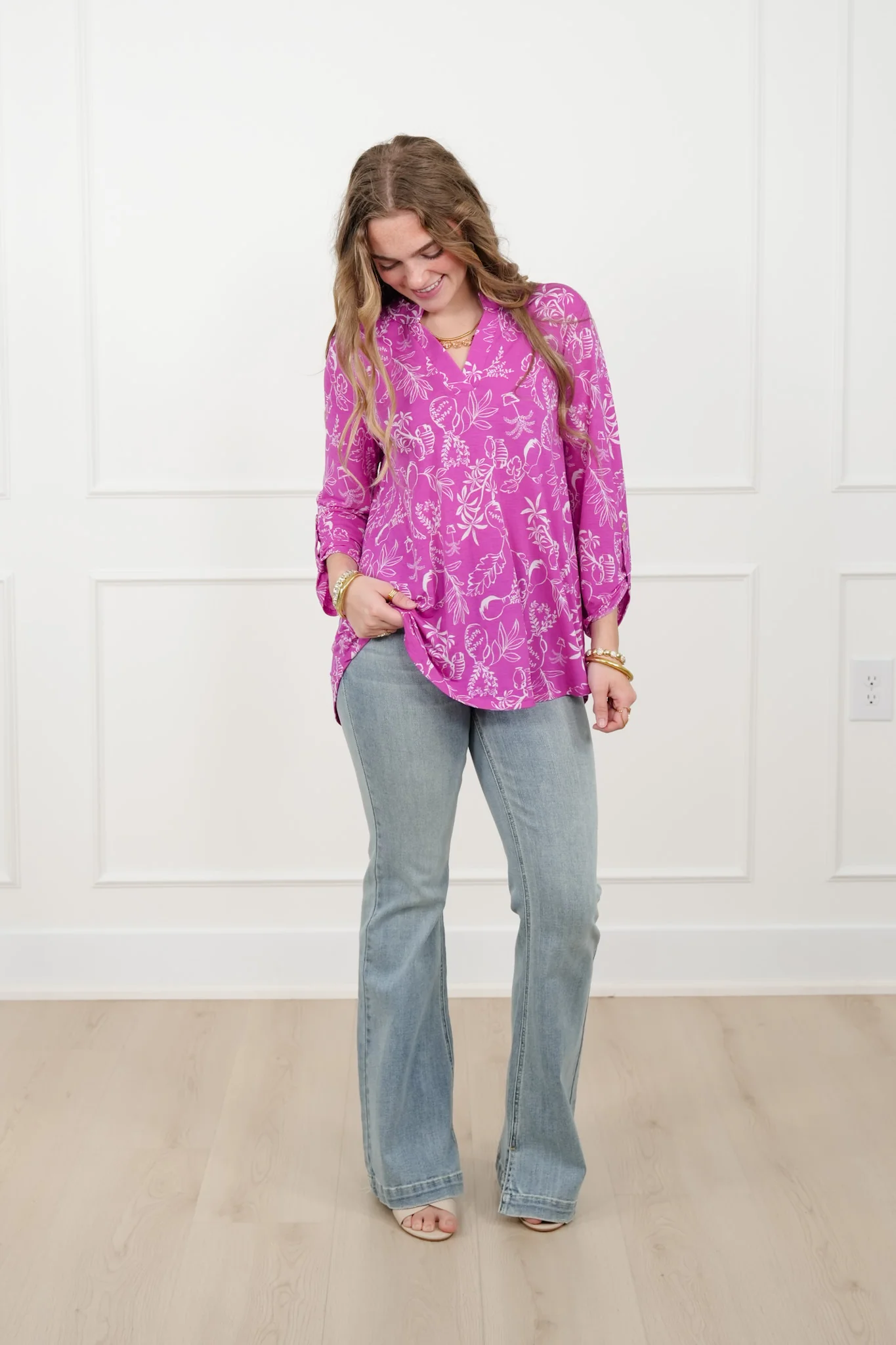 Plus/Reg Botanical print 3/4 Sleeve Tunic Top - Image 3