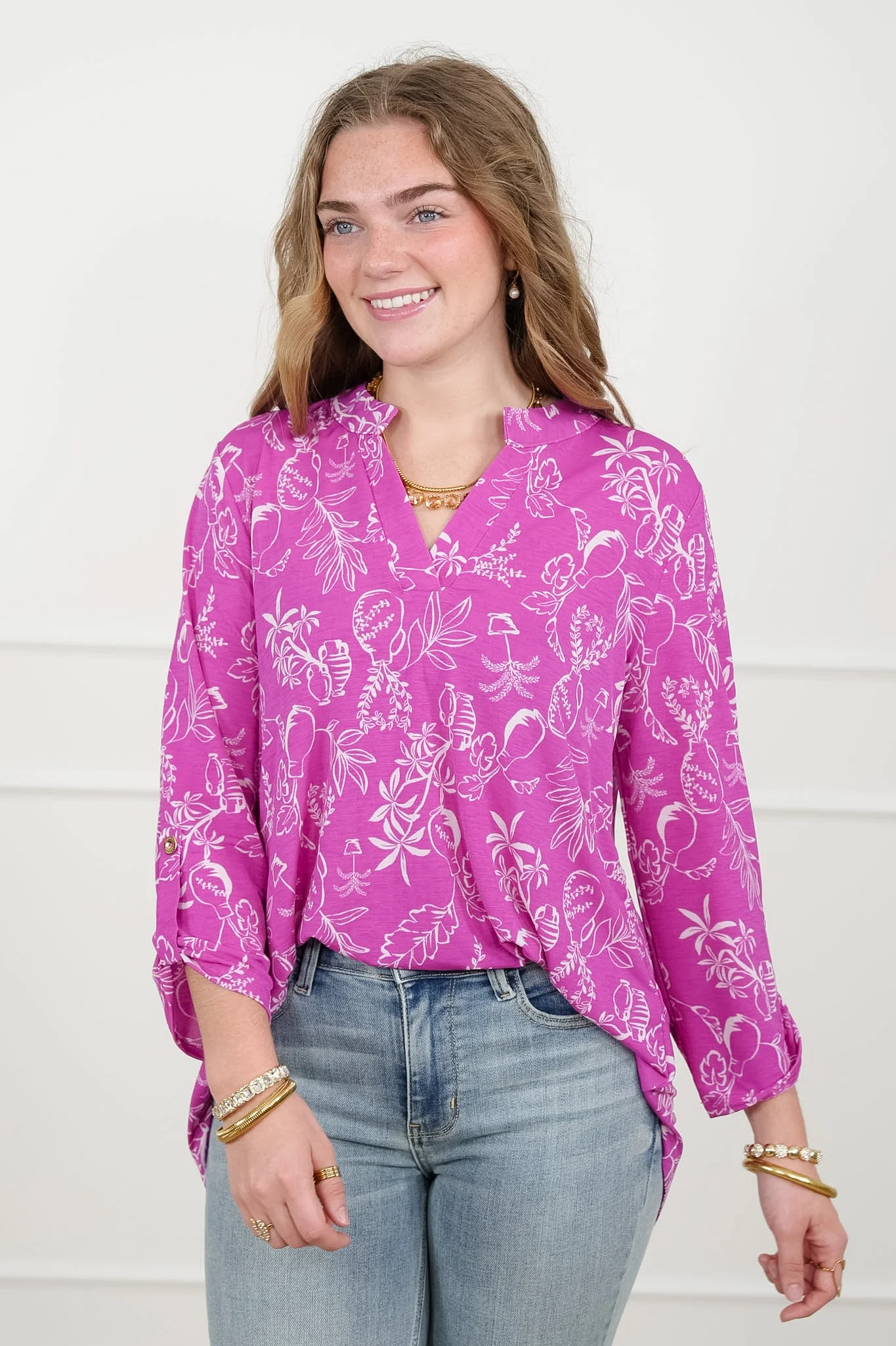 Plus/Reg Botanical print 3/4 Sleeve Tunic Top - Image 4