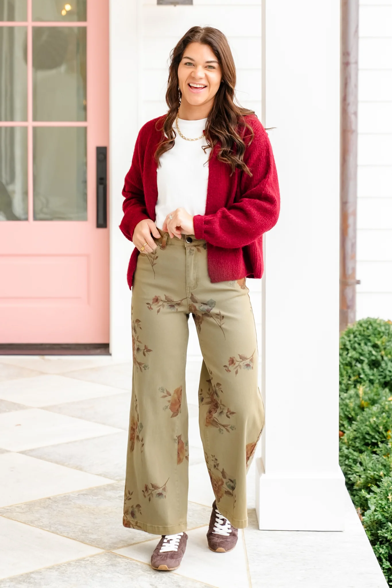 Plus/Reg Floral Print High Waisted Wide Leg Pants - Image 8