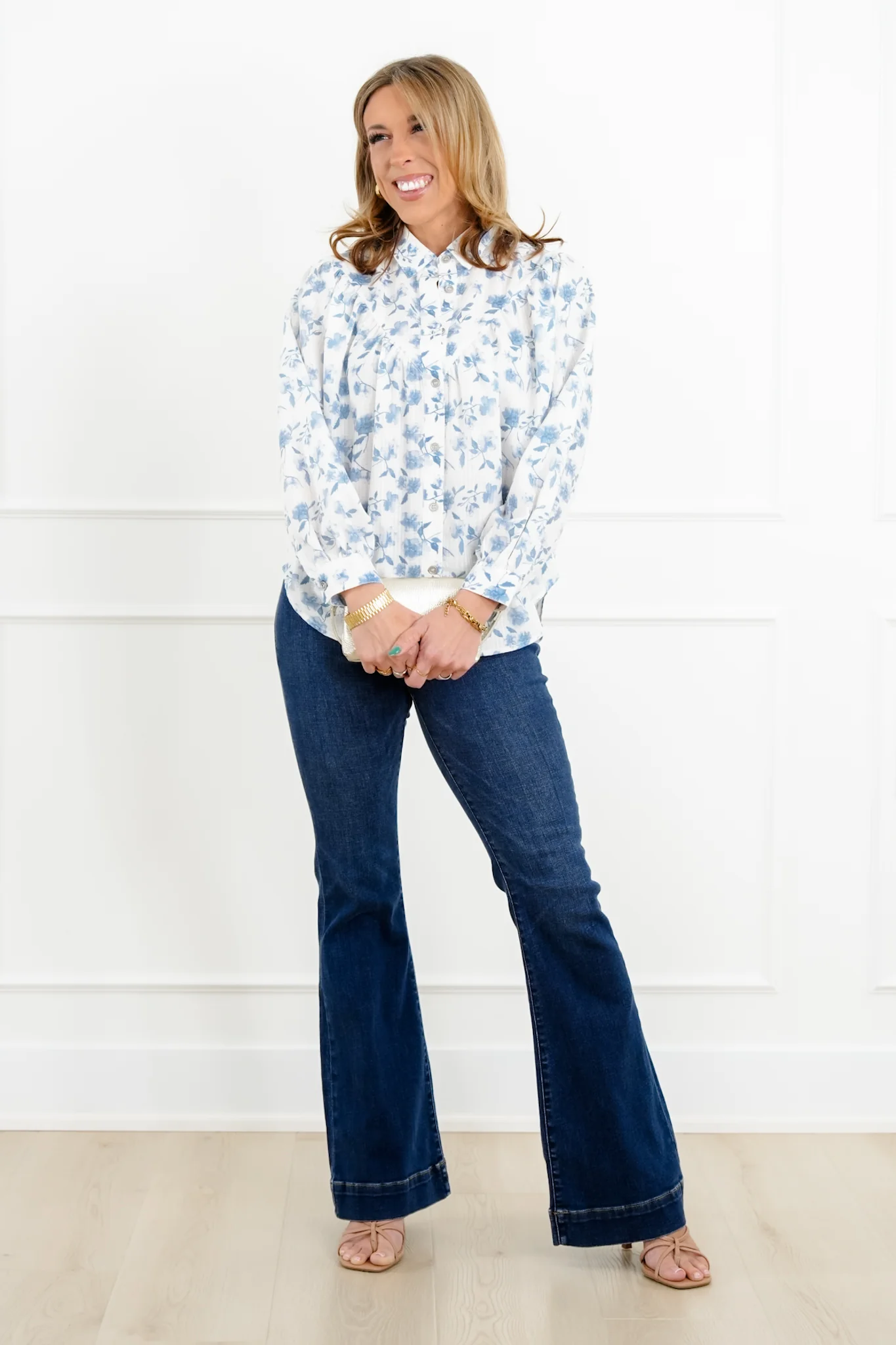 Plus/Reg Floral Print Long Sleeve Button Down Top - Image 6