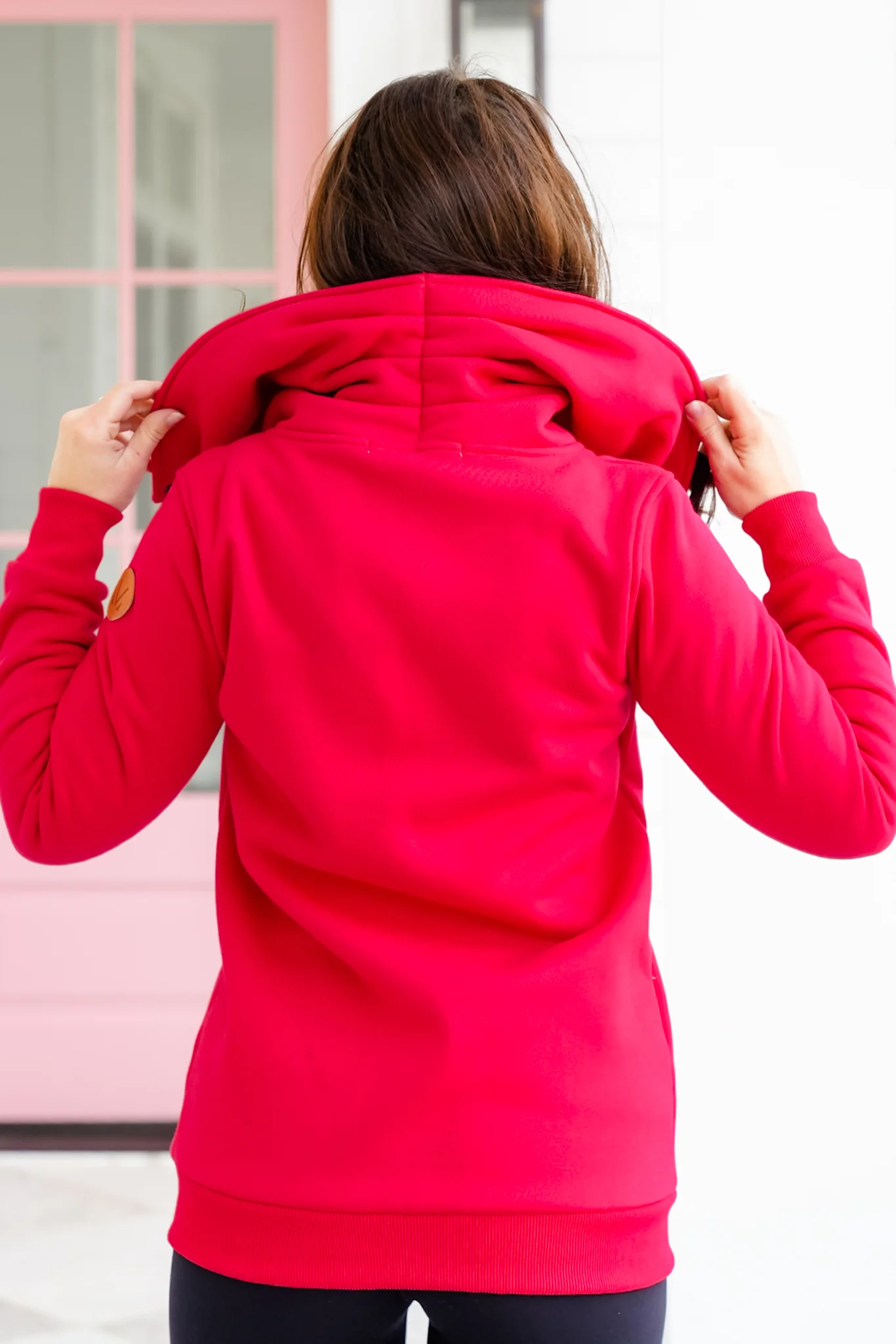 Plus/Reg Red Long Sleeve Zip Up Cowl Neck Top - Image 3