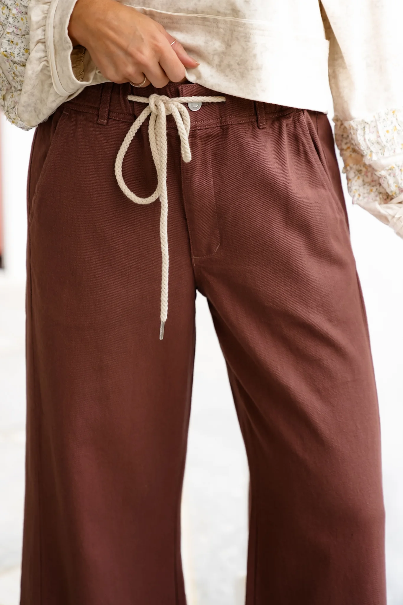 Plus/Reg Relaxed Fit Wide Leg Pants with Drawstring - Image 3