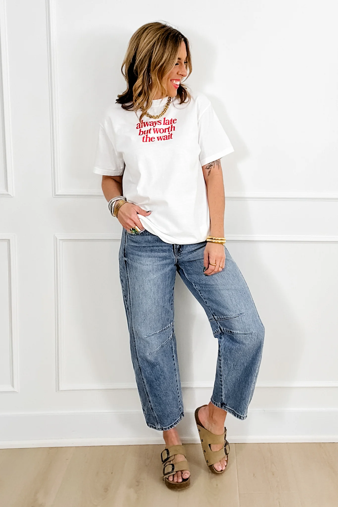 Plus/Reg Short Sleeve "Always Late But Worth It" Graphic Tee - Image 3