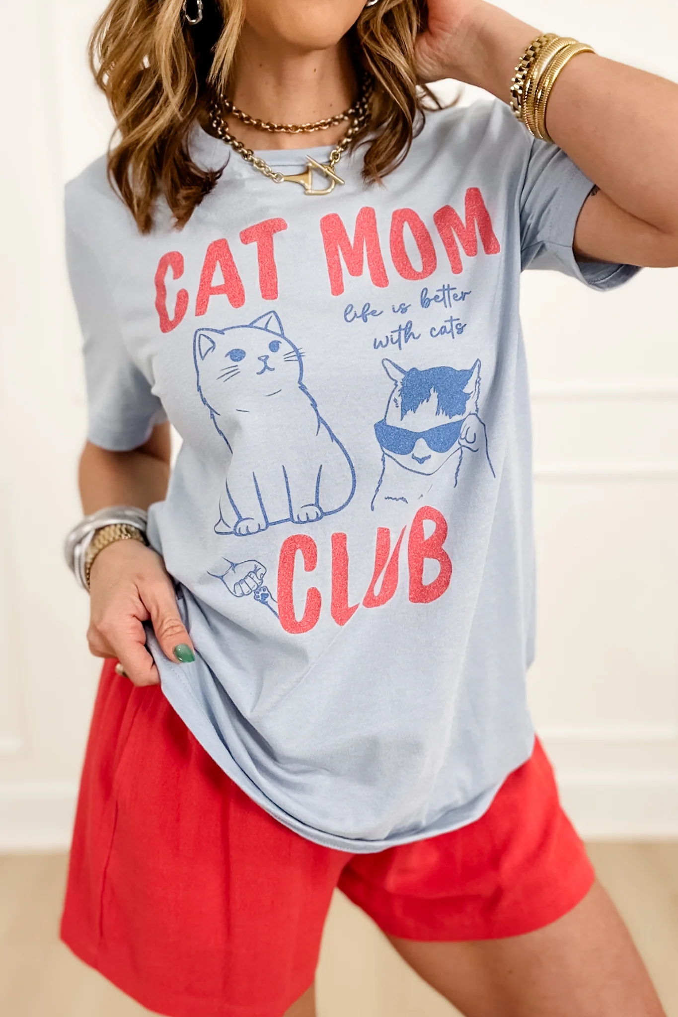Plus/Reg Short Sleeve "Cat Mom Club" Graphic Tee