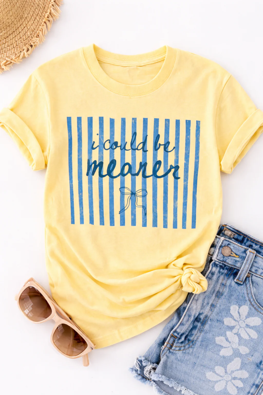 Plus/Reg Short Sleeve Yellow "I Could Be Meaner" Graphic Tee