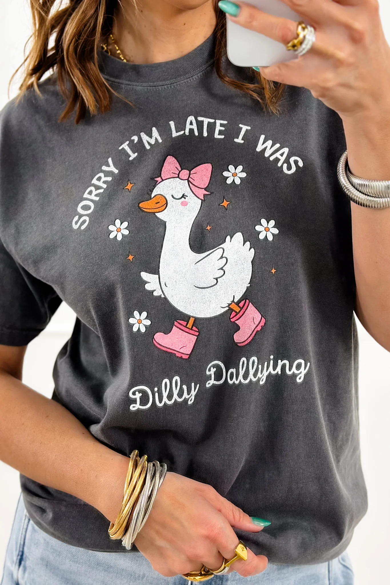 Plus/Reg Short Sleeve "Sorry I'm Late" Graphic Tee