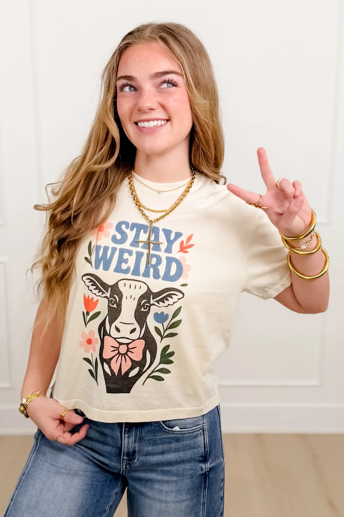 Plus/Reg Short Sleeve "Stay Weird Cow" Graphic Tee