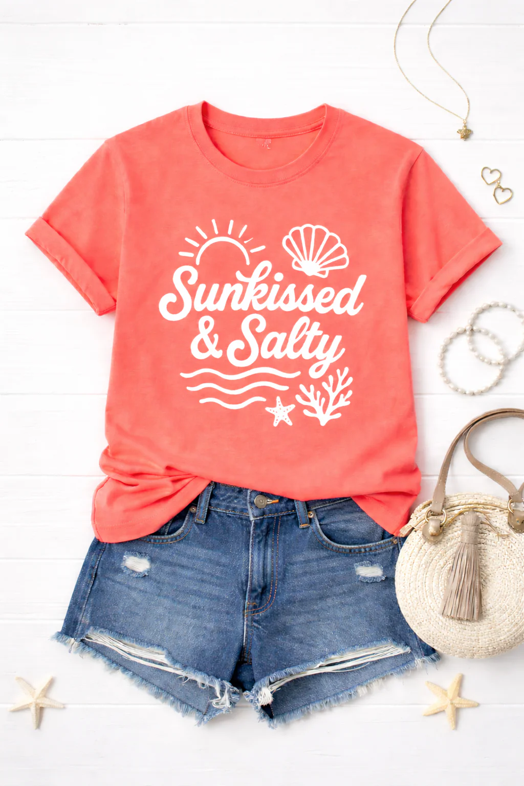Plus/Reg Short Sleeve Orange "Sunkissed & Salty" Graphic Tee