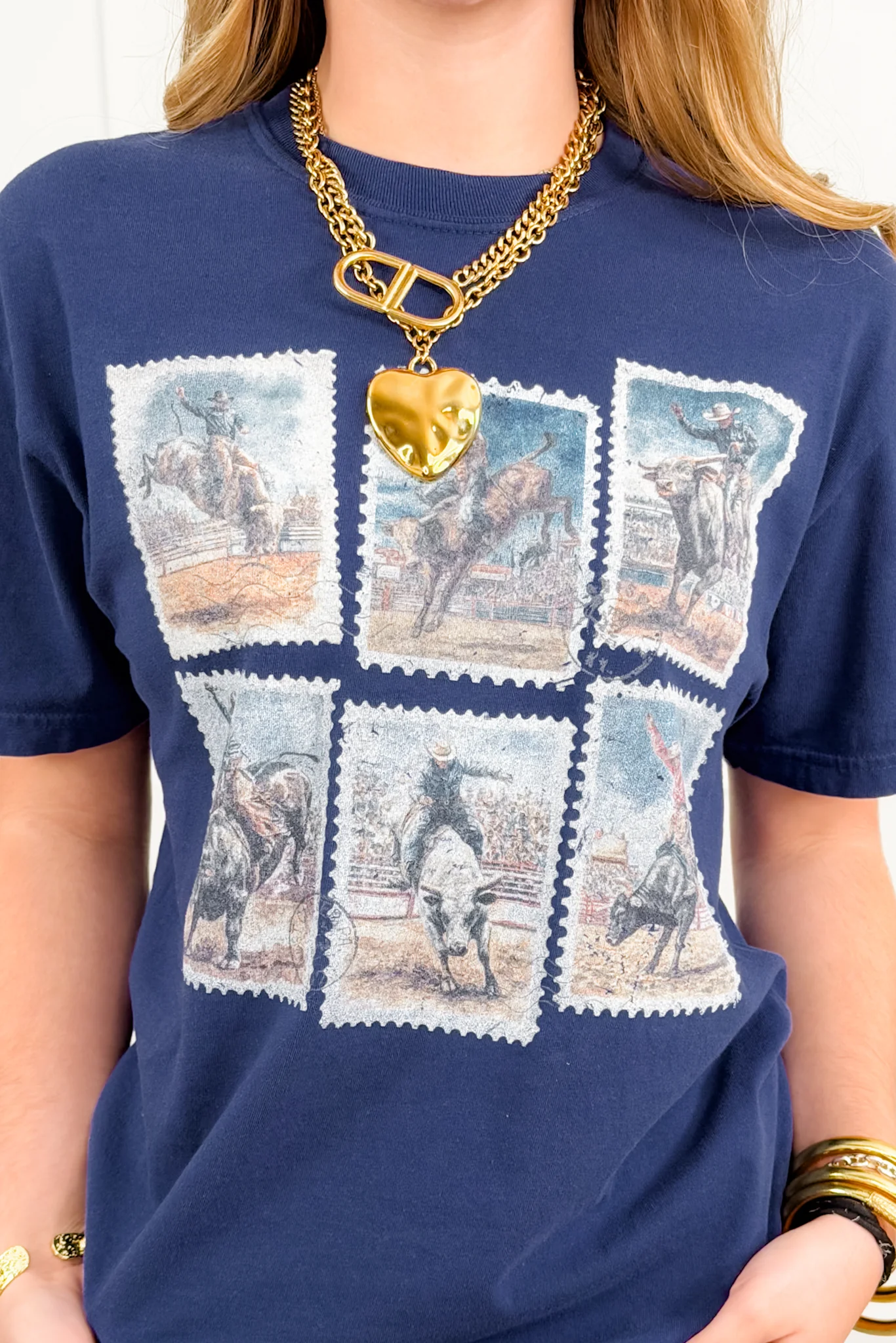 Plus/Reg Short Sleeve Vintage Cowboy Stamps Graphic Tee
