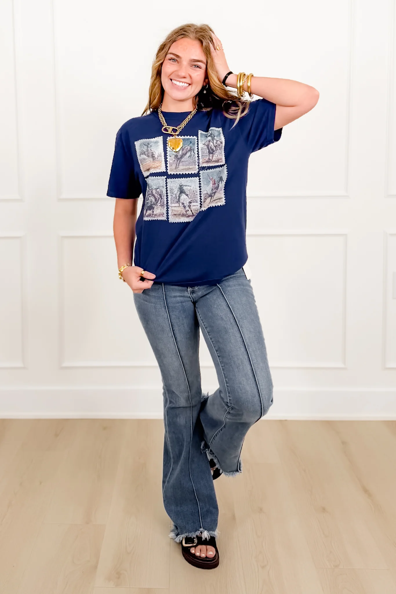 Plus/Reg Short Sleeve Vintage Cowboy Stamps Graphic Tee - Image 2