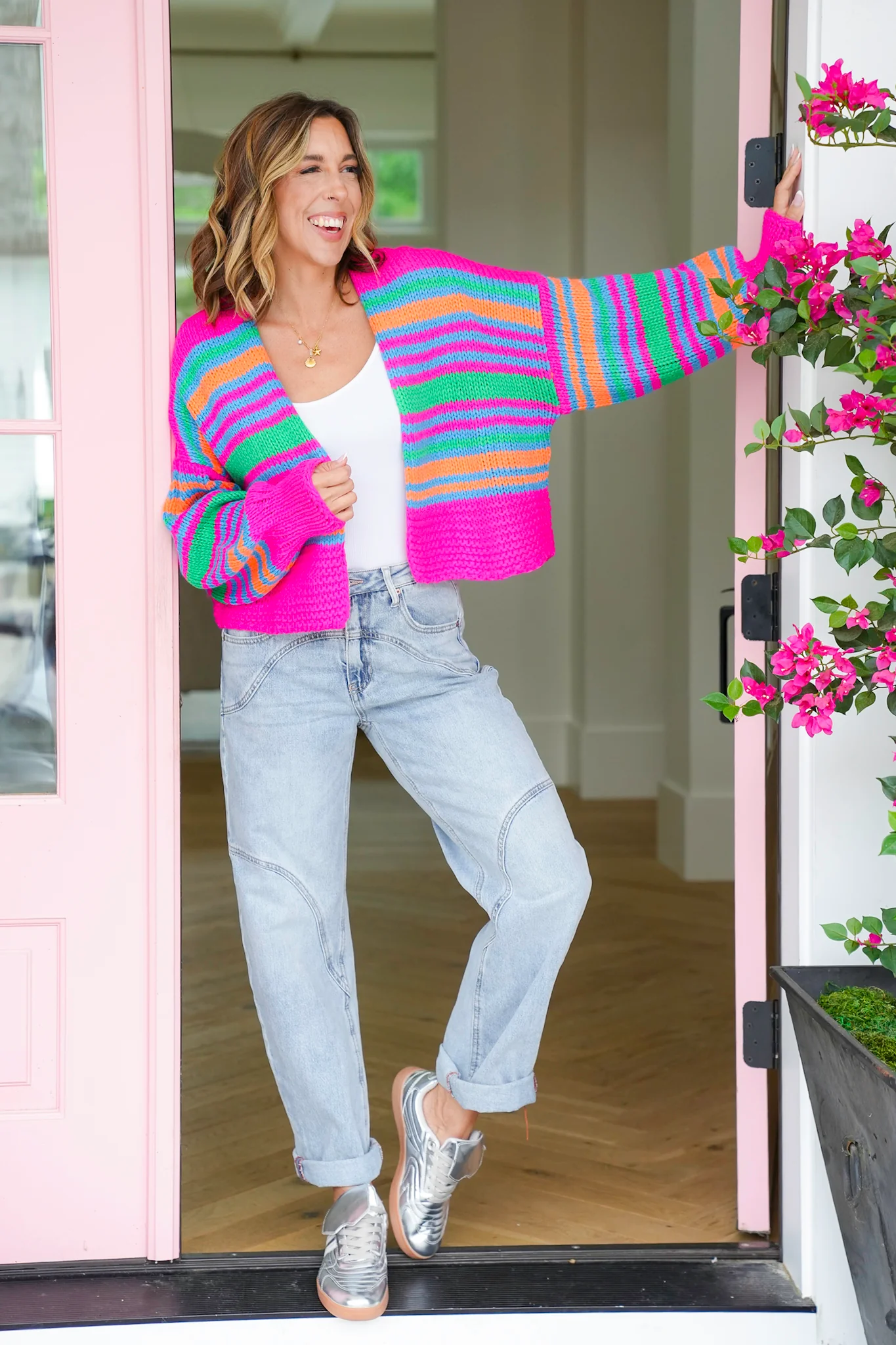 Plus/Reg Striped Long Sleeve Open Cardigan Sweater - Image 3