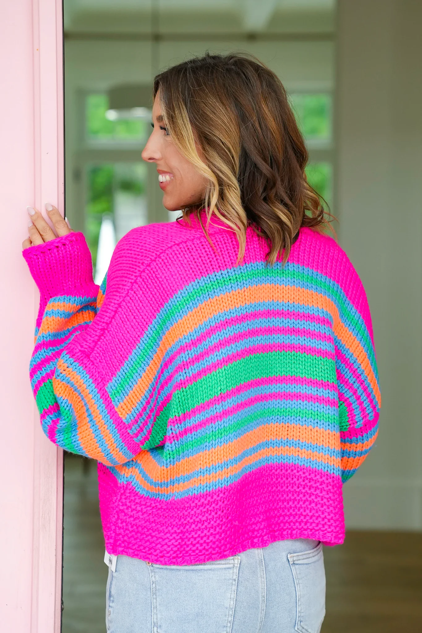 Plus/Reg Striped Long Sleeve Open Cardigan Sweater - Image 5